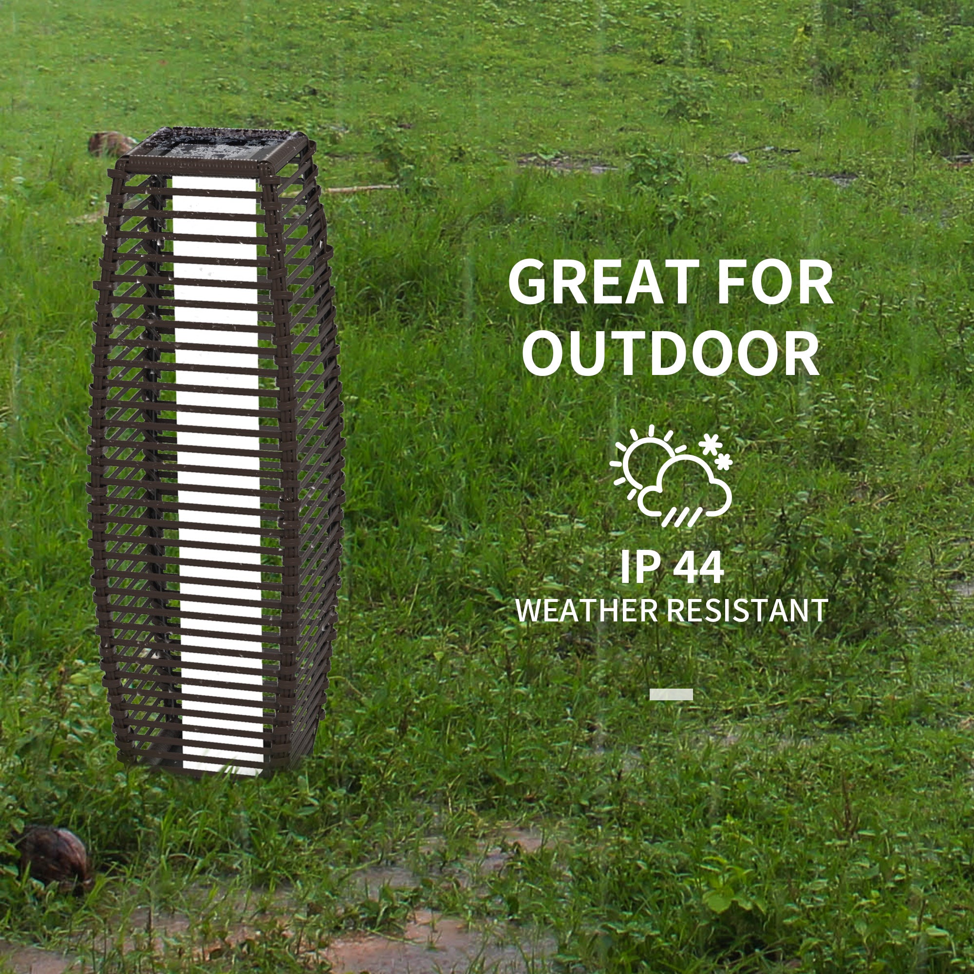 Outsunny Rattan Solar Floor Lamp, 68cm Tall Outdoor Garden Lantern Pathway Light & Decorative Lighting with Auto On/Off LED Lights, IP44, for Porch, Yard, Courtyard, Deck, Brown - North Peak Garden Furniture