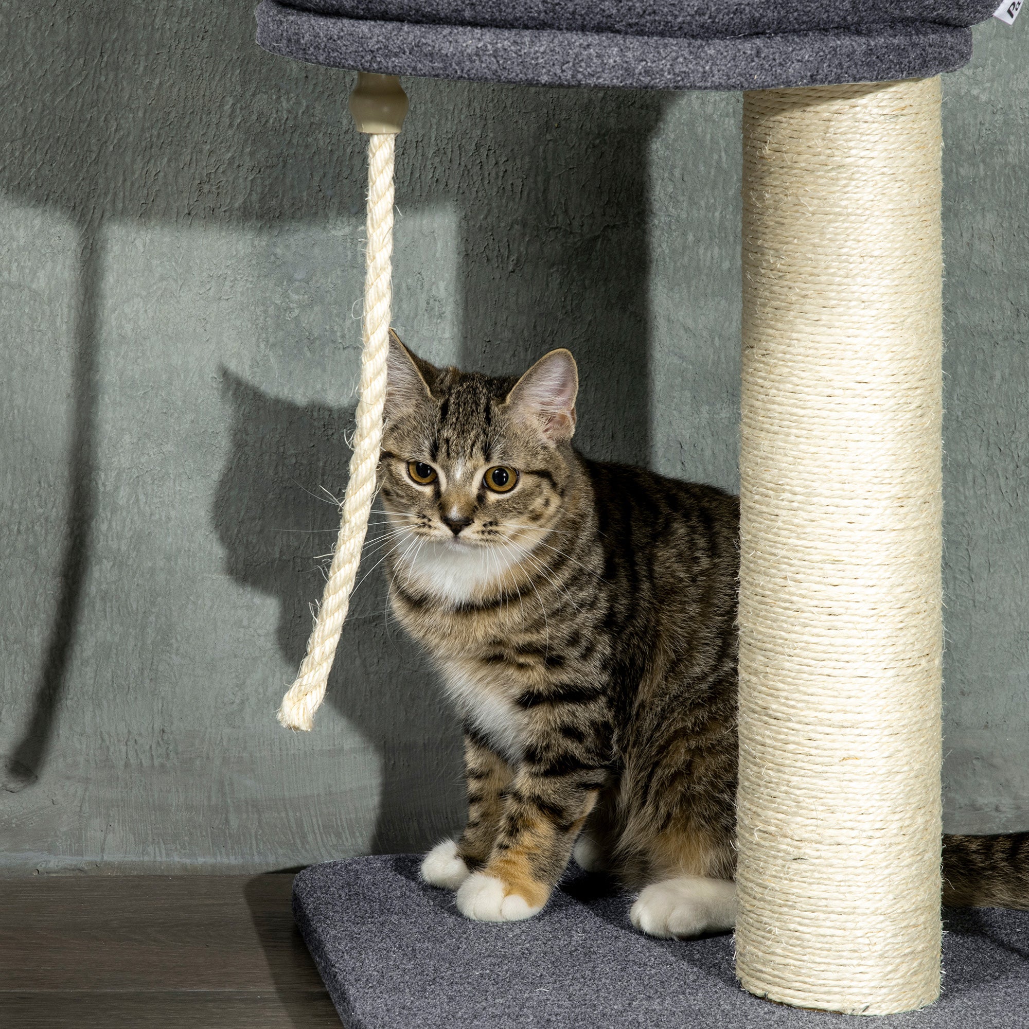 PawHut 240-270cm Floor-To-Ceiling Cat Tree, 5 Tier Cat Climbing Tower, with Bed, Hammock, Platforms, Black and Cream