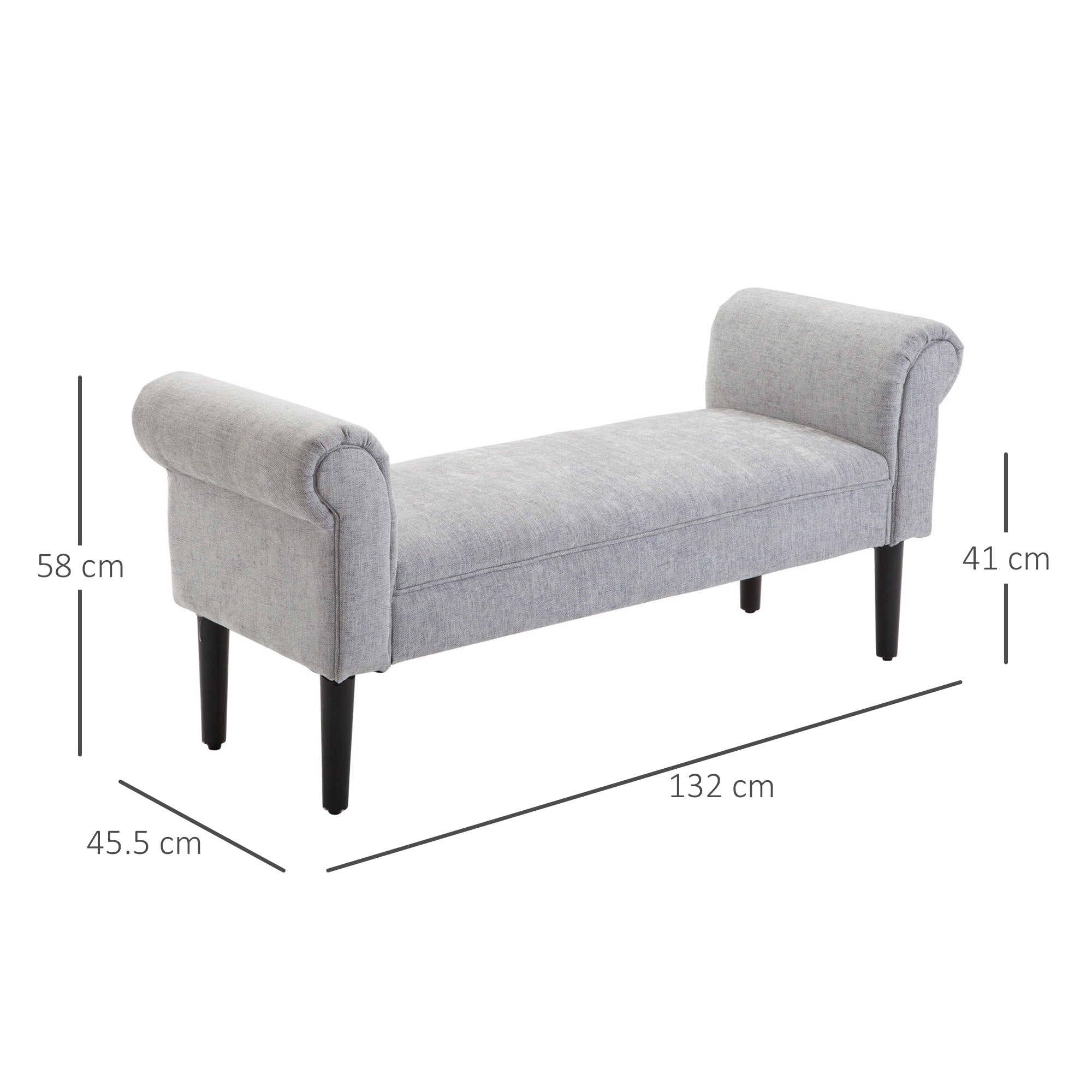 HOMCOM Bed End Side Chaise Lounge Sofa Window Seat Arm Bench Wooden Leg Linen Fabric Cover Light Grey - North Peak Garden Furniture