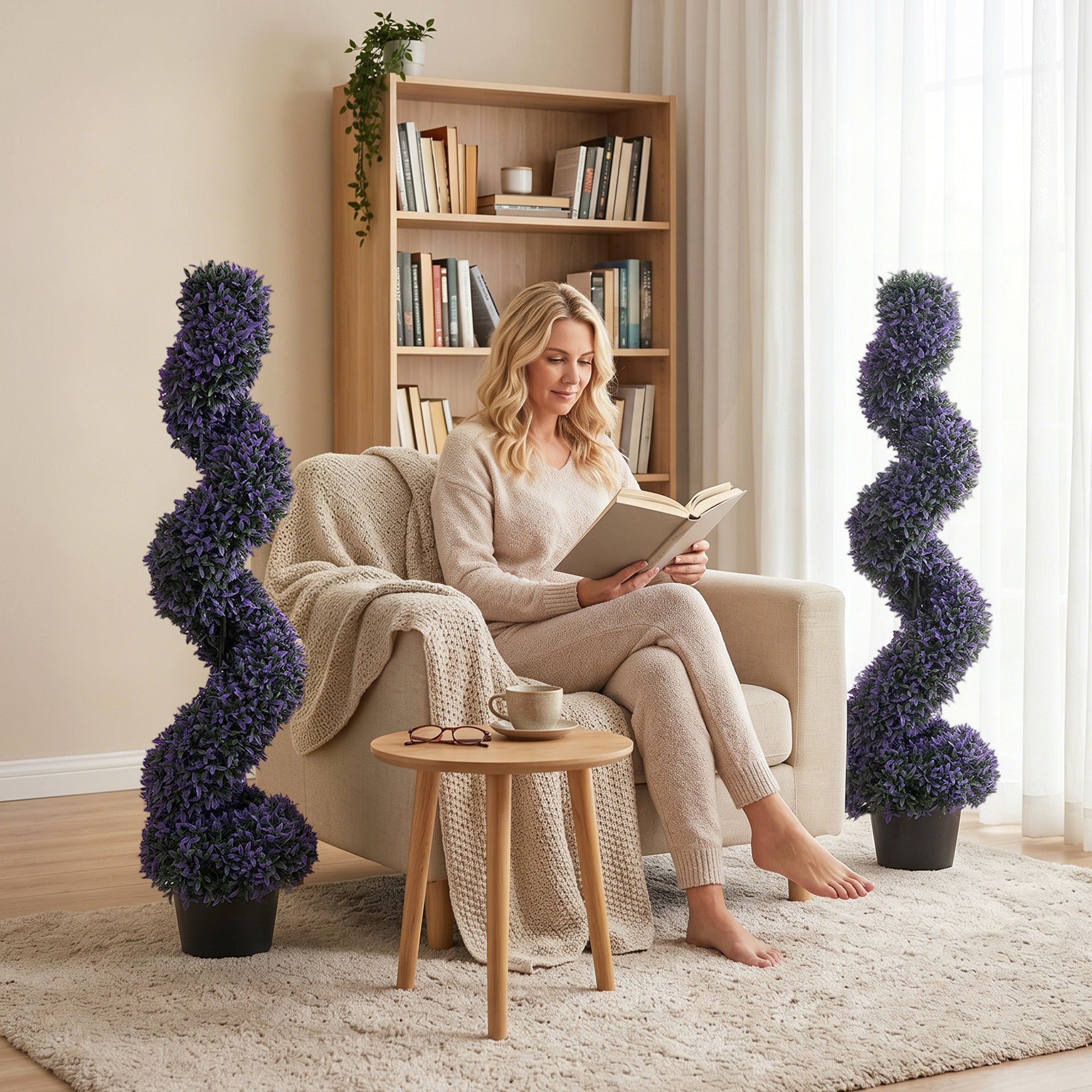 HOMCOM Set of 2 Decorative Artificial Plants, 120cm Artificial Boxwood Spiral Topiary Tree with 840 Leaves, UV Resistant