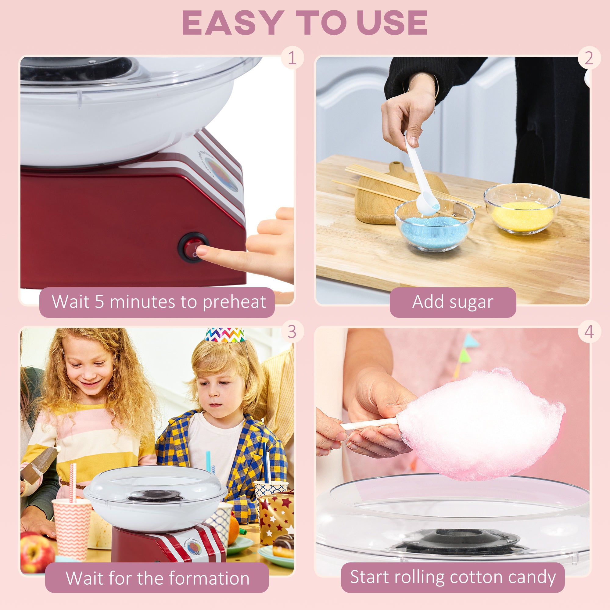 HOMCOM Professional Cotton Floss Machine with 10 Bamboo Sticks, Candy Floss Maker for Children, Adult Party and Birthday, Red - North Peak Garden Furniture