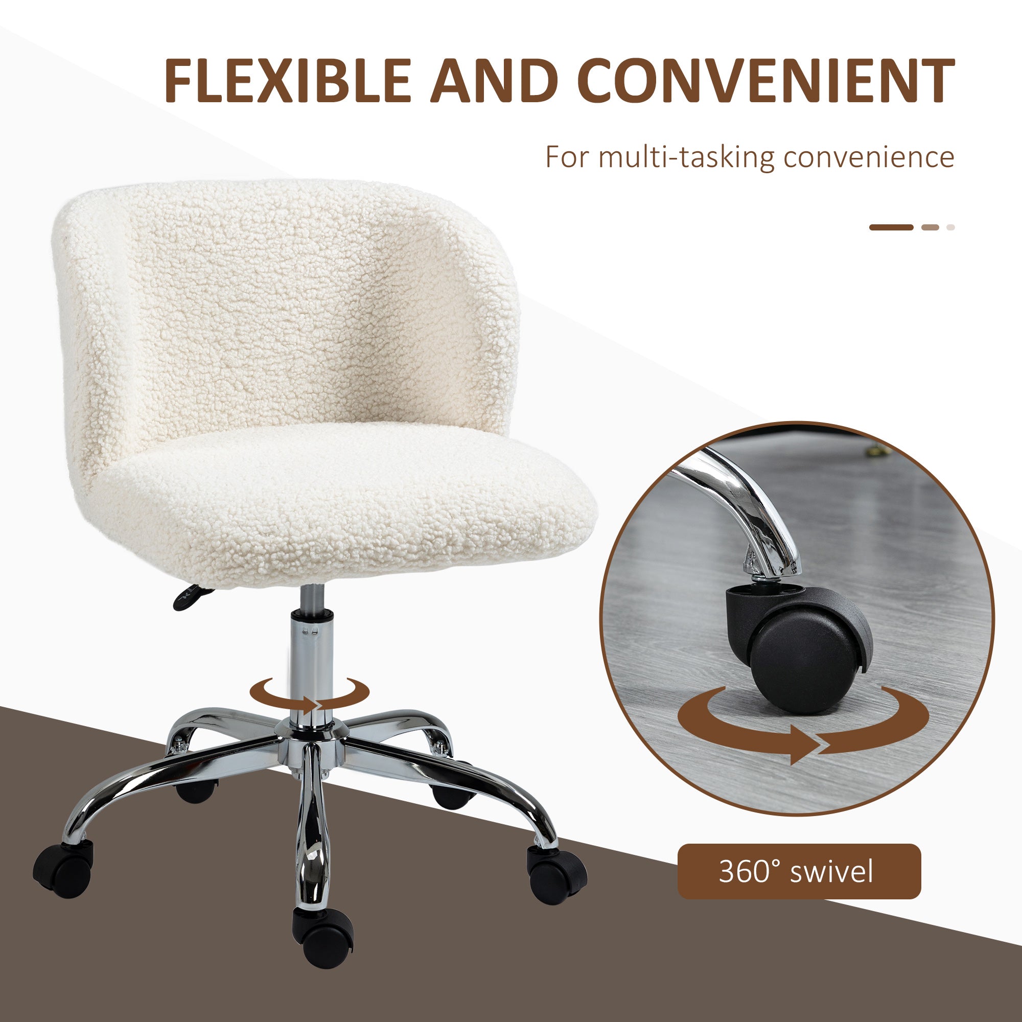 HOMCOM Office Chair with Adjustable Height and Wheels - White - North Peak Garden Furniture