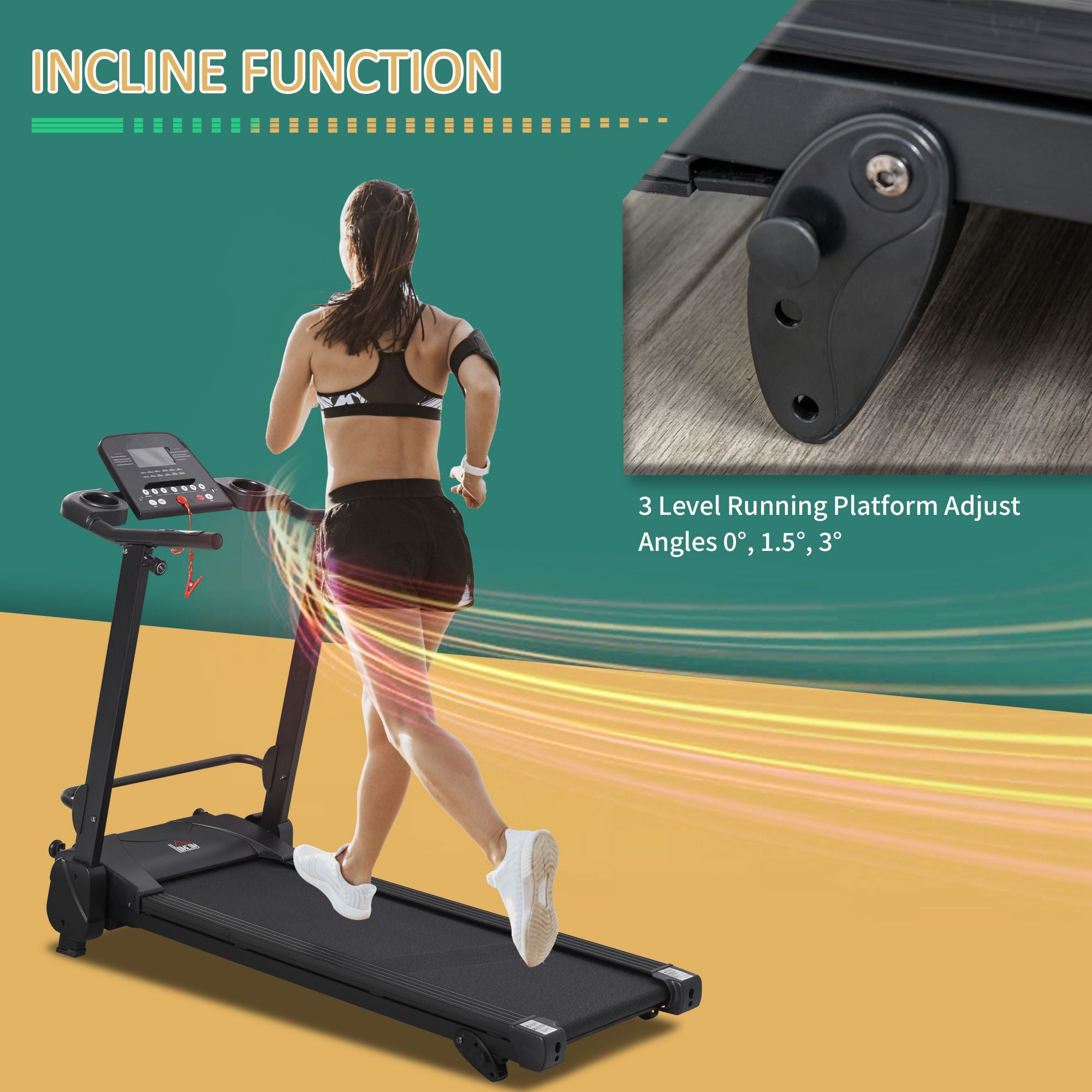 HOMCOM 2.5HP 14Km/h Manual Incline Electric Running Machine Motorized Treadmill Folding, MP3 & USB Player, 12 Preset Programs, 5 Speed Shortcut, w/ WIDE RUNNING BELT, LCD Display, Drink Holders - North Peak Garden Furniture