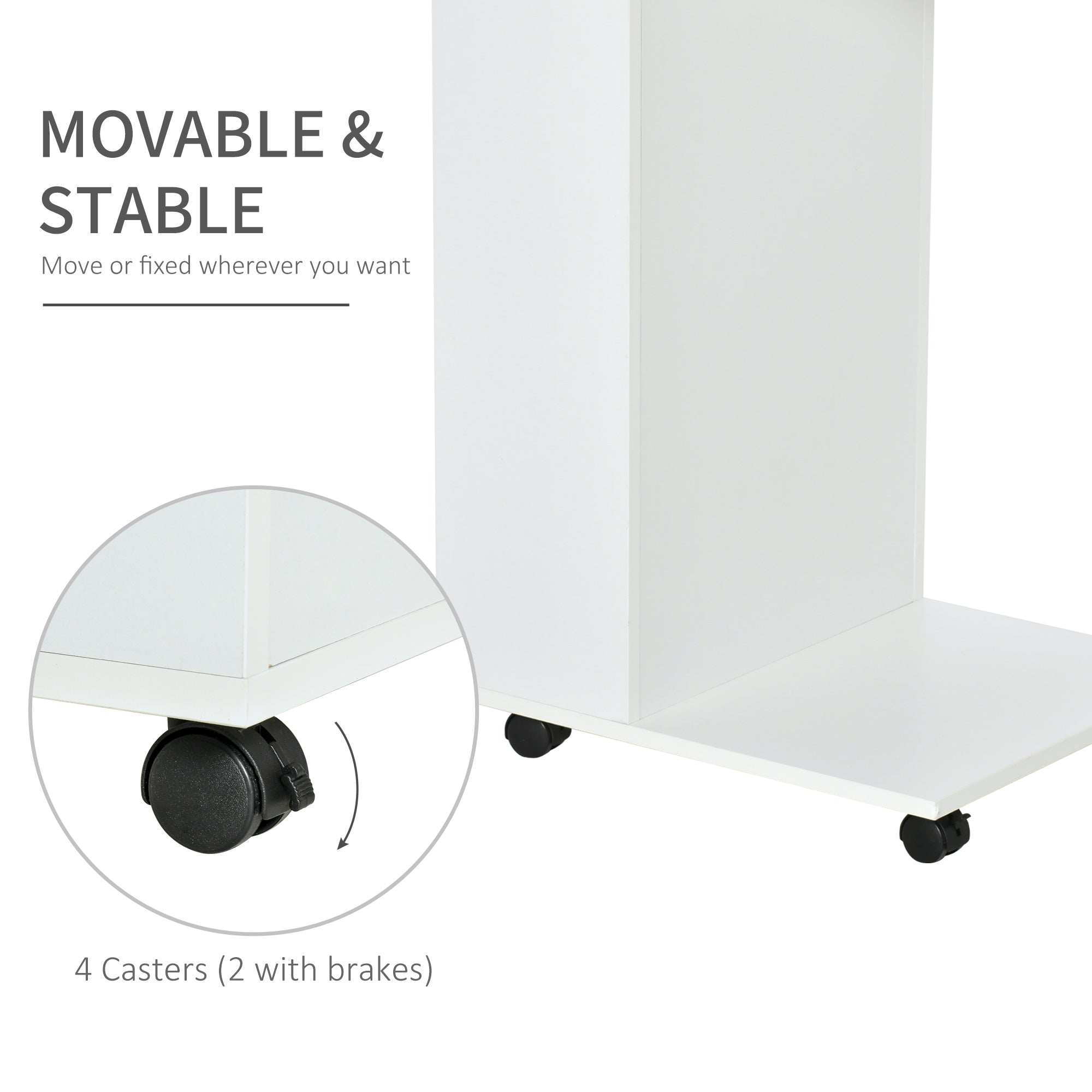 HOMCOM Mobile Sofa Side Table C-Shape End Table with Storage and Casters for Laptop Coffee Snack, White - North Peak Garden Furniture