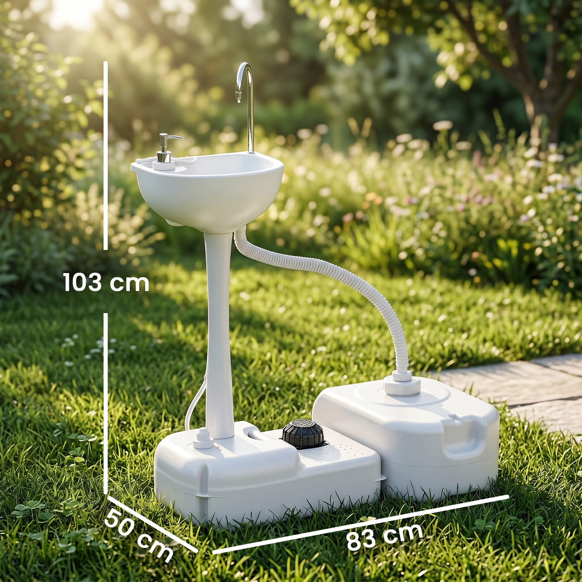 Outsunny Portable Camping Sink with Running Water and Wastewater Tank, Hand Wash Basin with Rolling Wheels, Foot Pump, Soap Dispenser for Outdoor Events, Gatherings, Picnic