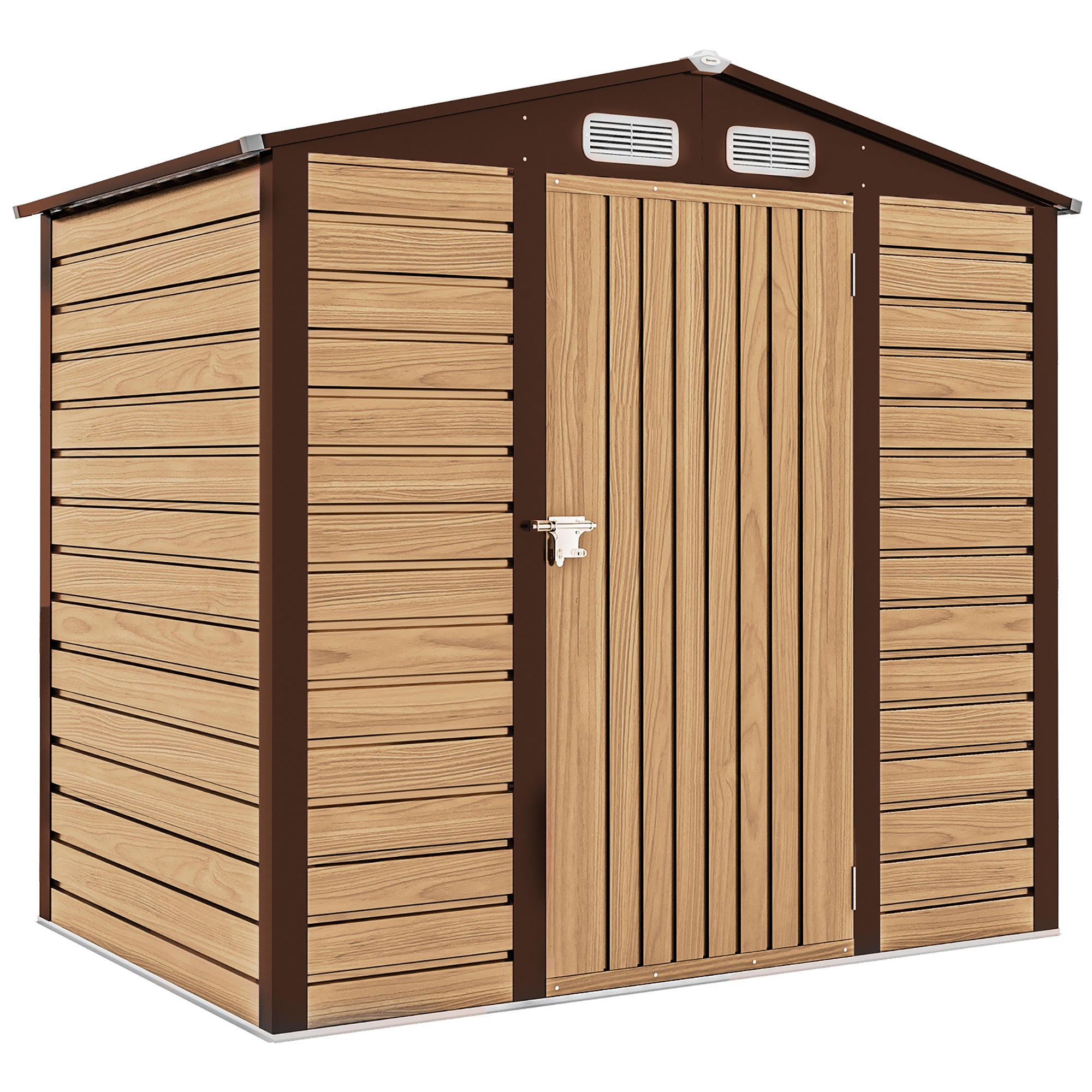 Outsunny 4 x 6ft Galvanised Steel Garden Shed, with Lock and Gloves - Oak