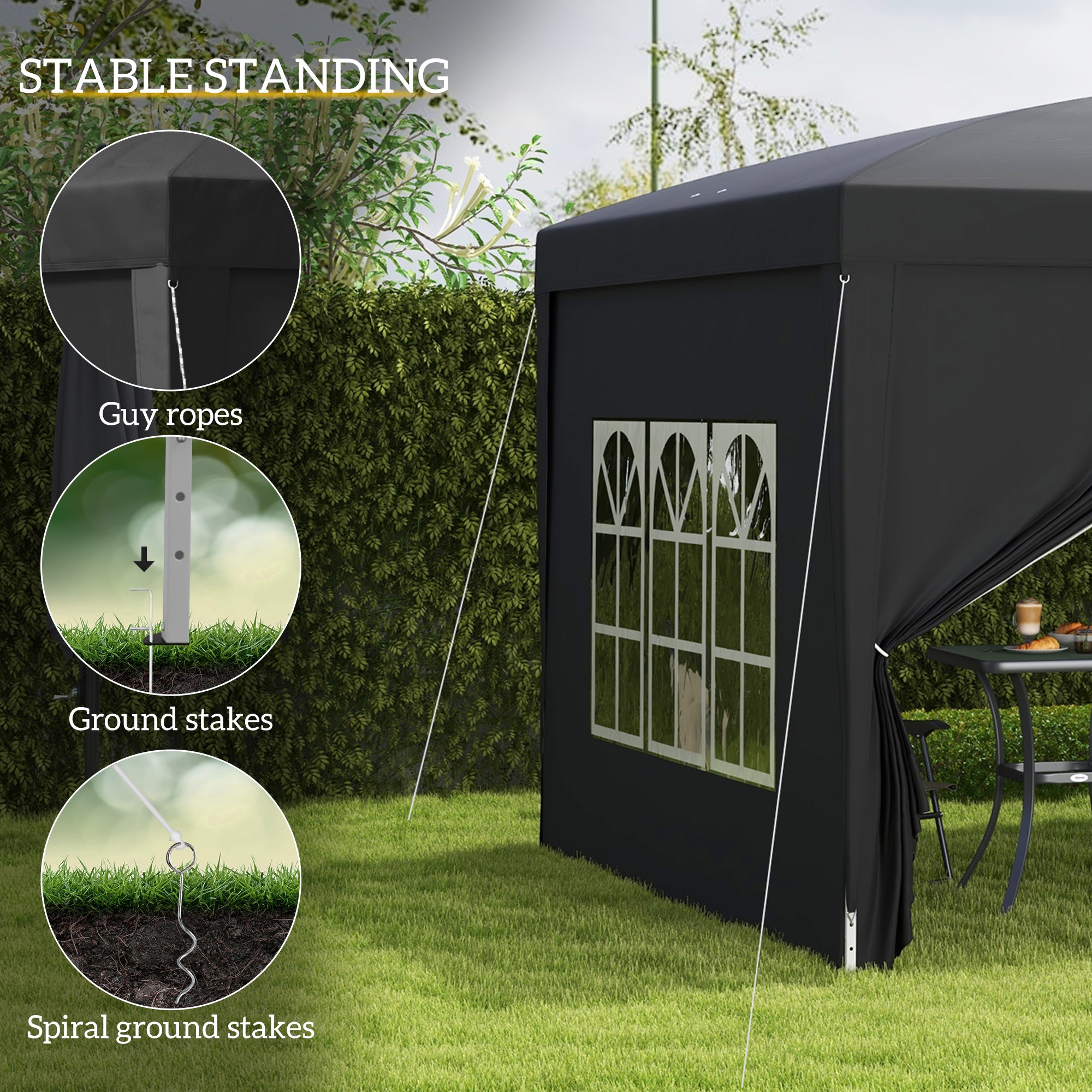 Outsunny 3 x 3(m) Pop Up Gazebo, Water and UV Resistant Party Tent Camping Canopy Marquee with Carry Bag, Black - North Peak Garden Furniture