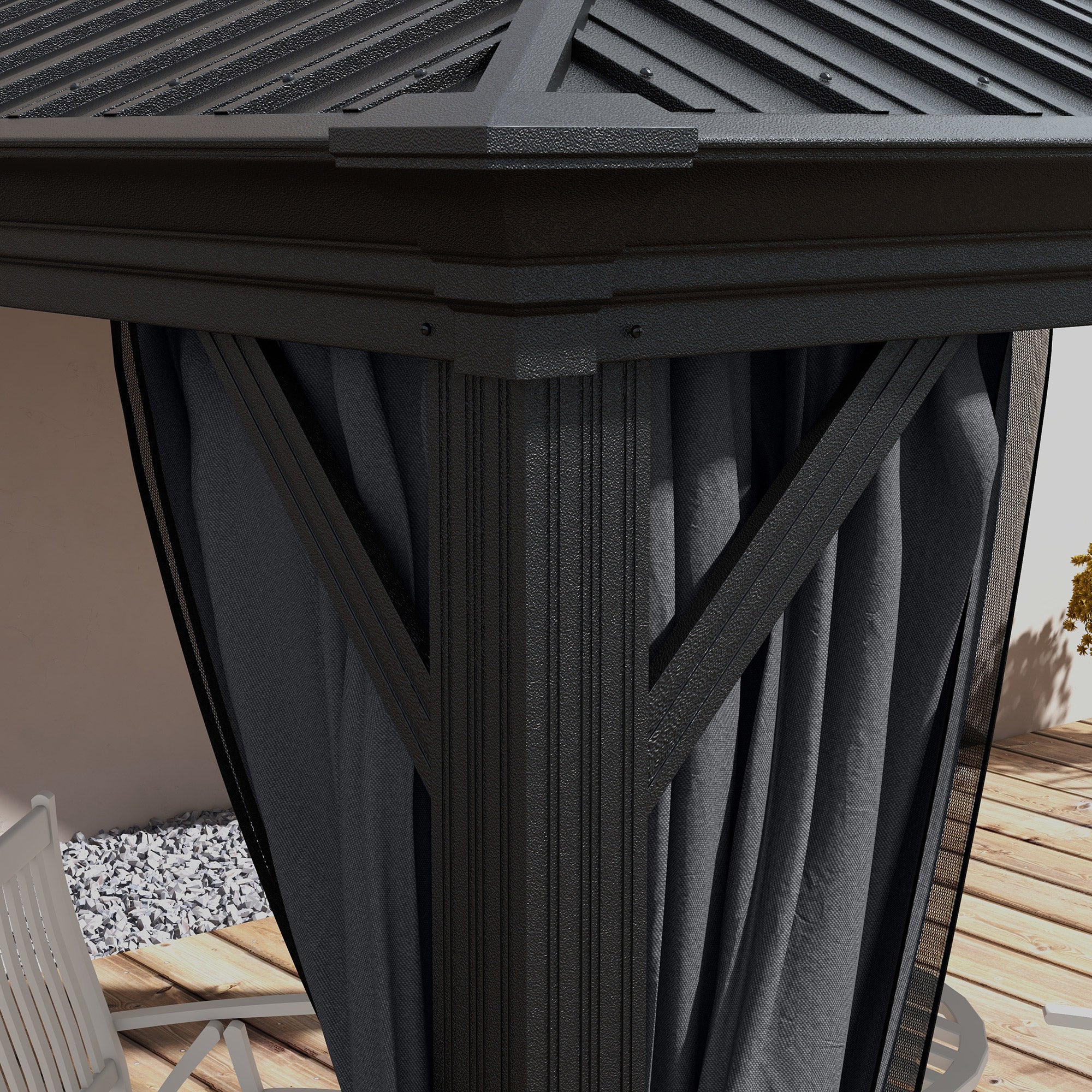 Outsunny 3.65 x 3m Aluminium Hardtop Gazebo, with Accessories - Dark Grey - North Peak Garden Furniture