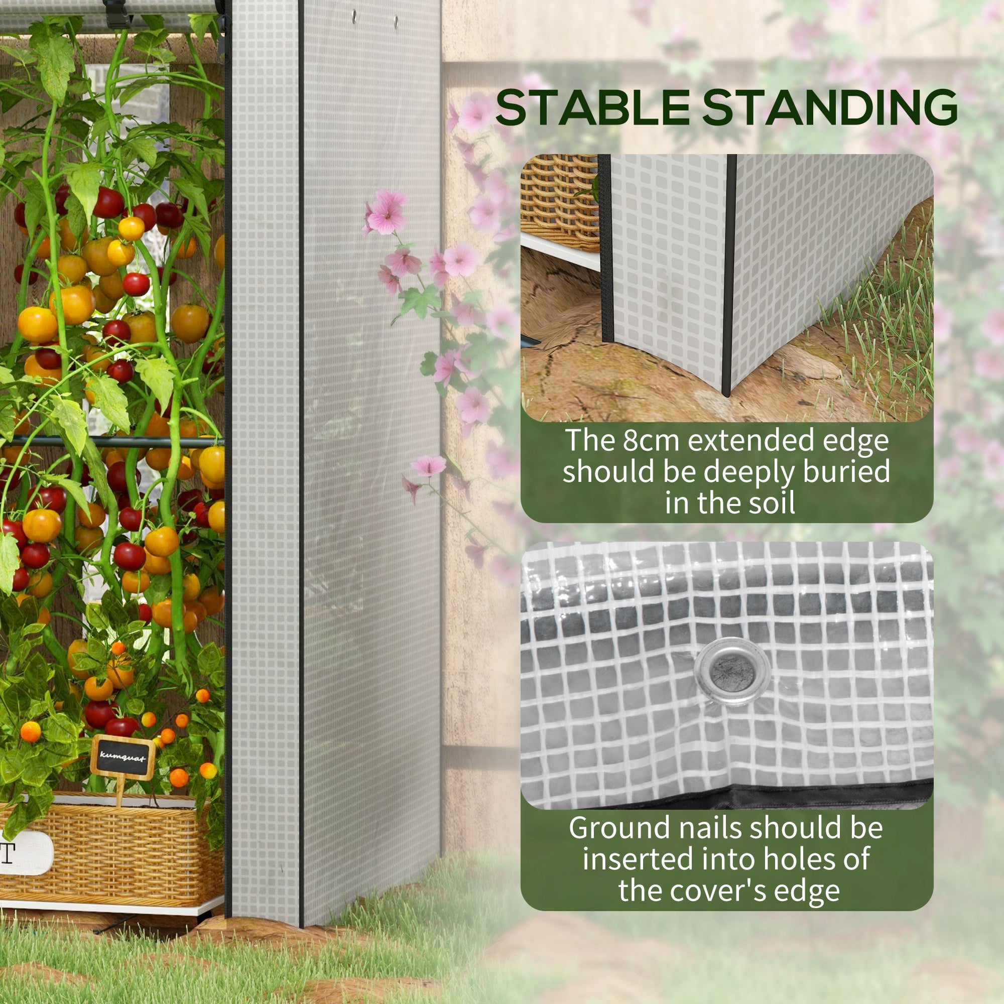 Outsunny Mini Greenhouse with 4 Wire Shelves Portable Garden Grow House Upgraded Tomato Greenhouse for Plants with Roll Up Door and Vents, 100 x 80 x 150cm, White - North Peak Garden Furniture