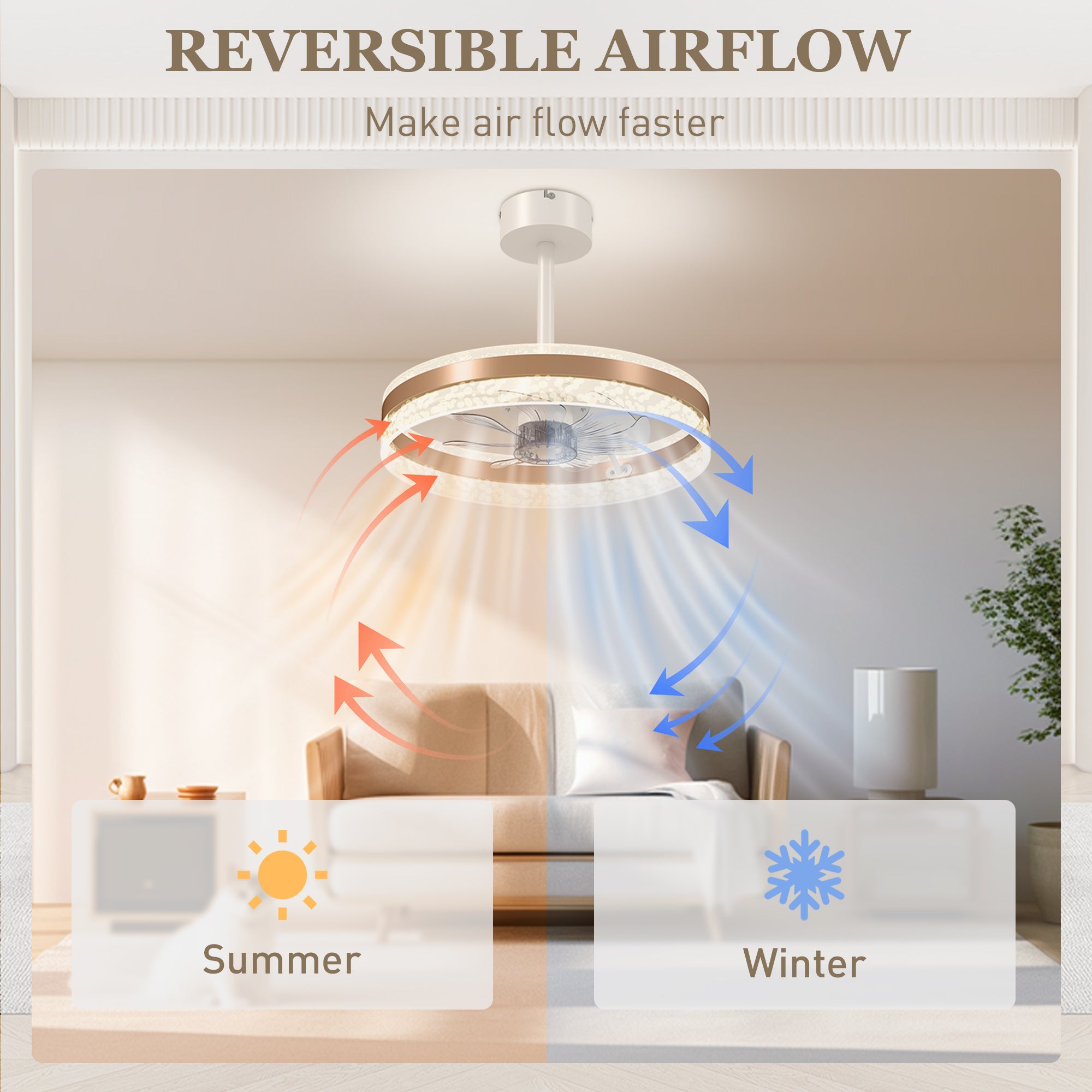 HOMCOM Ceiling Fan with LED Light and Remote - Gold Tone - North Peak Garden Furniture