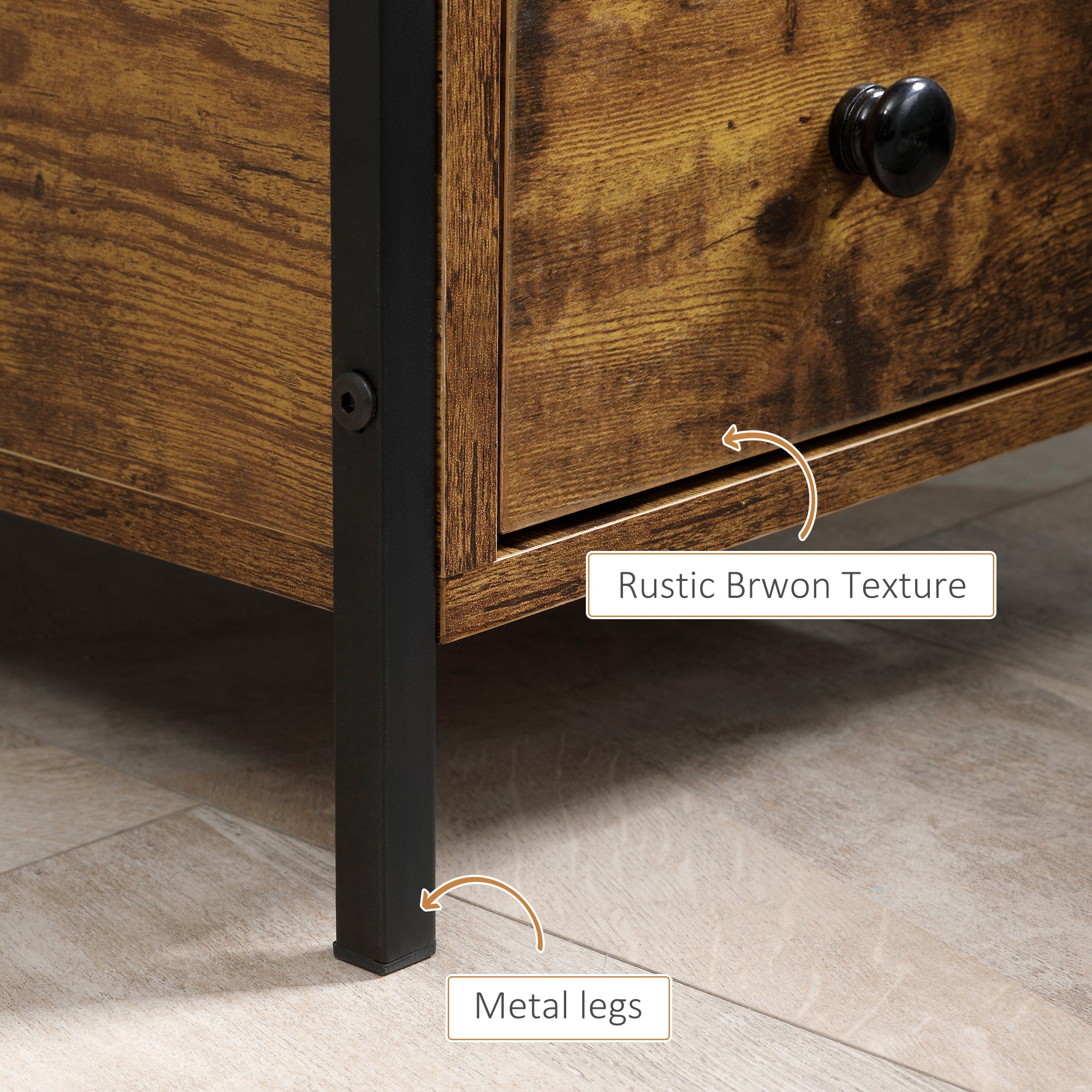 HOMCOM Side Table, Narrow Bedside Table with 2 Drawers and Storage Shelf, Industrial End Table with Metal Frame for Small Spaces, Rustic Brown - North Peak Garden Furniture