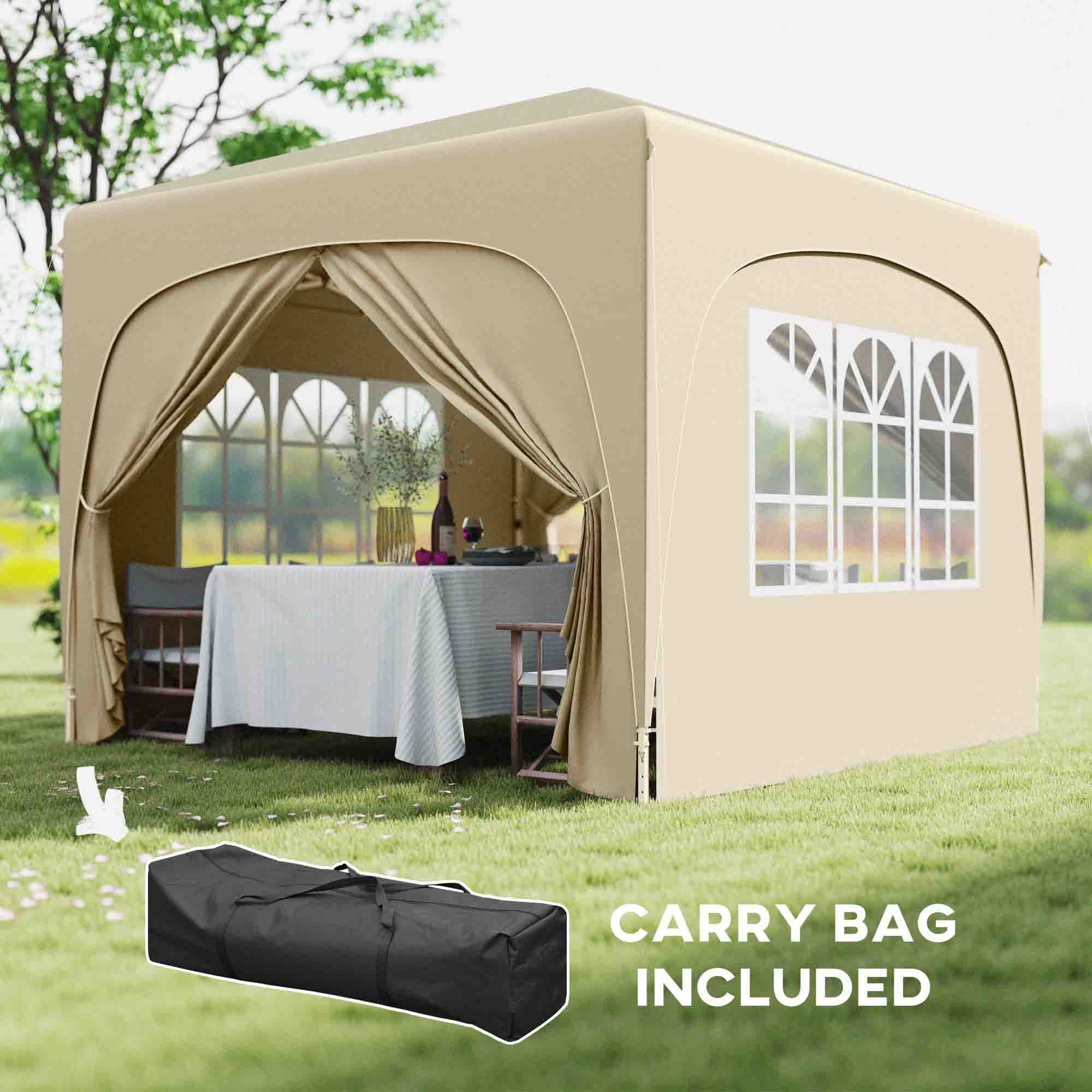 Outsunny 3 x 3m Pop-Up Gazebo Shelter, with Accessories - Sand - North Peak Garden Furniture