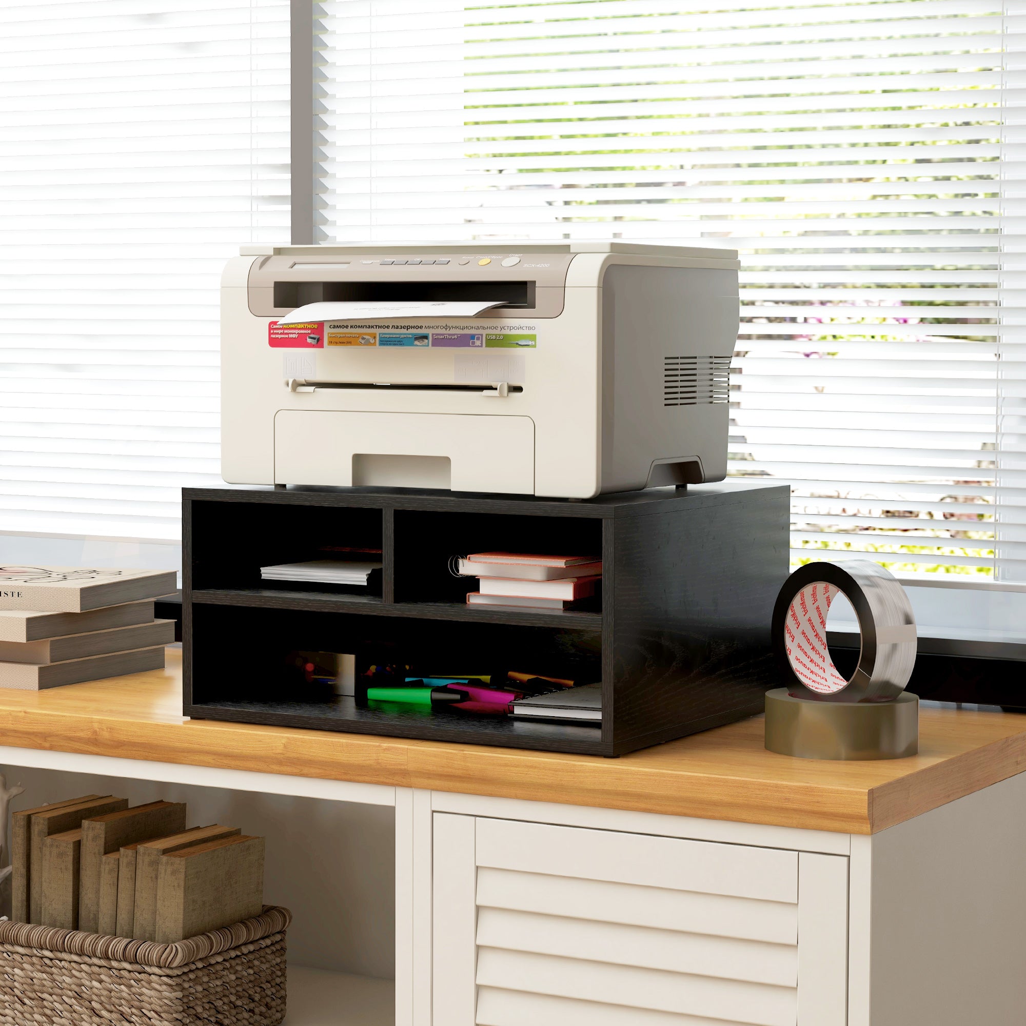 HOMCOM Three-Compartment Printer Storage Cabinet - Black - North Peak Garden Furniture