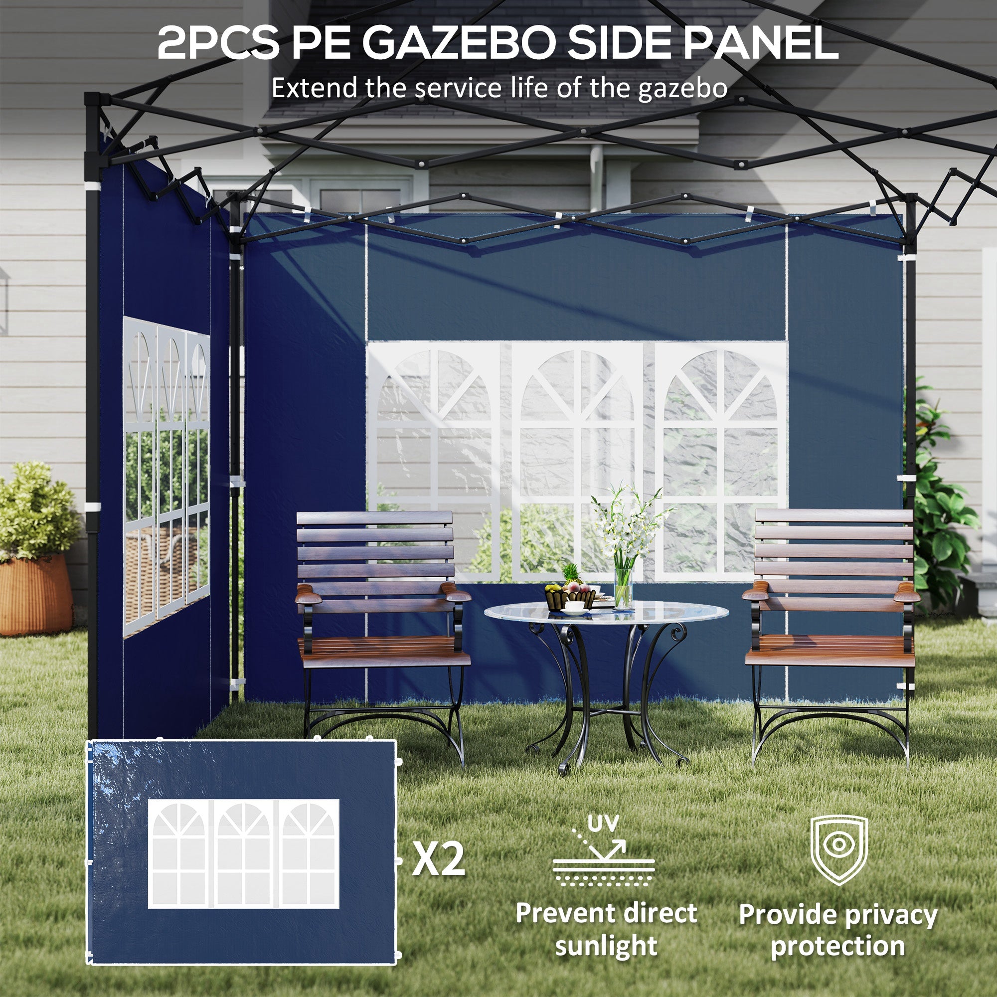 Outsunny Set of Two 3 x 3(m) Gazebo Frame Replacement Walls - Blue - North Peak Garden Furniture