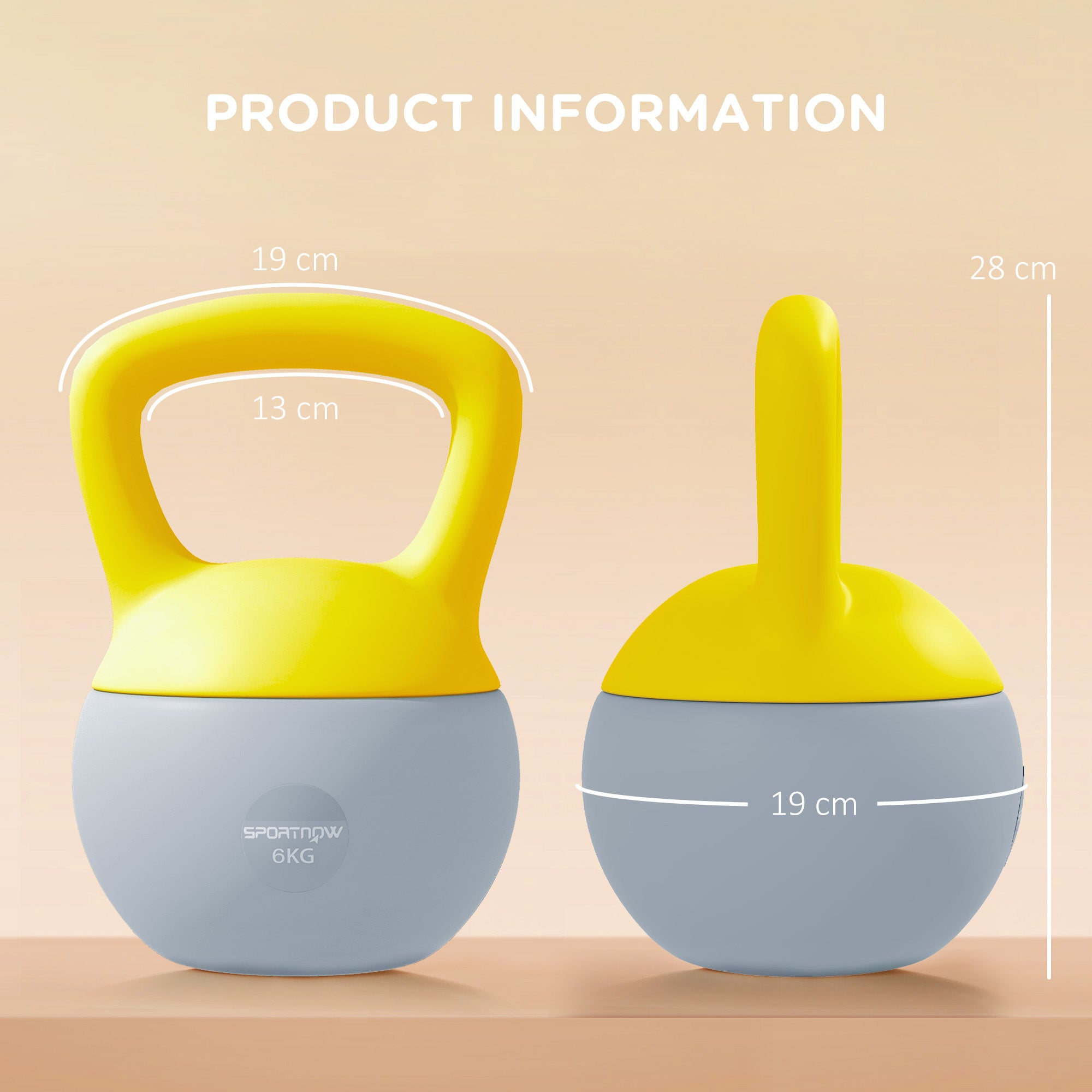 SPORTNOW Soft Kettlebell, 6kg Kettle Bell with Non-Slip Handle for Home Gym Weight Lifting and Strength Training, Yellow and Grey - North Peak Garden Furniture