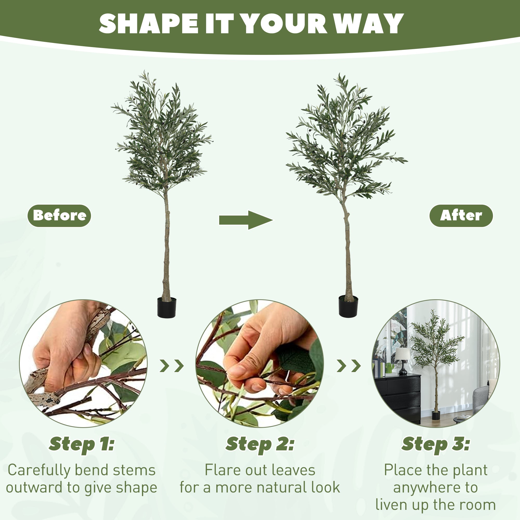 HOMCOM Set of 2 6ft/ 180cm Decorative Artificial Plant, Silk Olive Tree with 900 Leaves and 40 Olive Fruits in Pot, Fake Plant for Home, Office, Living Room, Indoor Decor - North Peak Garden Furniture