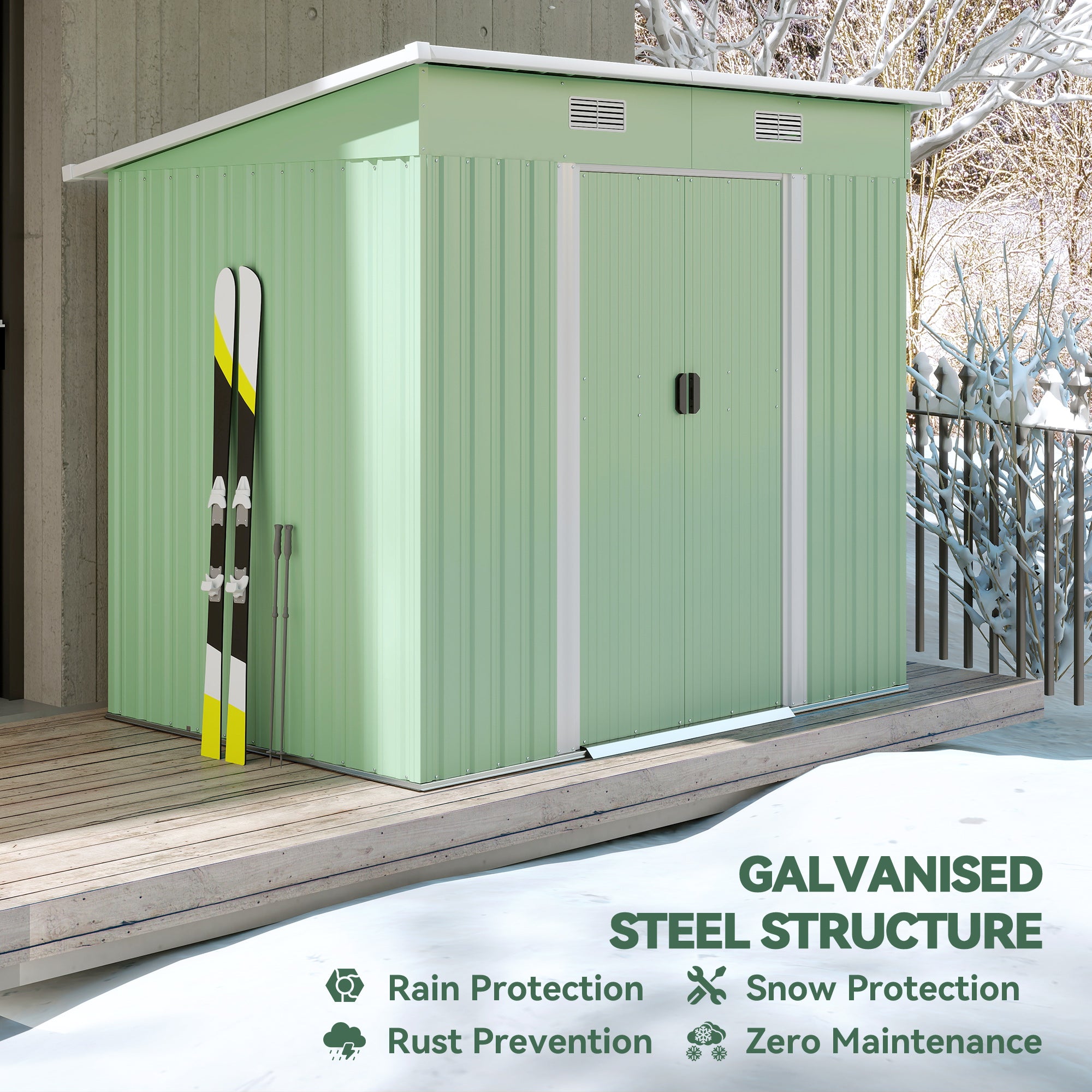 Outsunny 7 x 4ft Outdoor Garden Metal Storage Shed, Tool Storage Box for Backyard, Patio and Lawn, Light Green