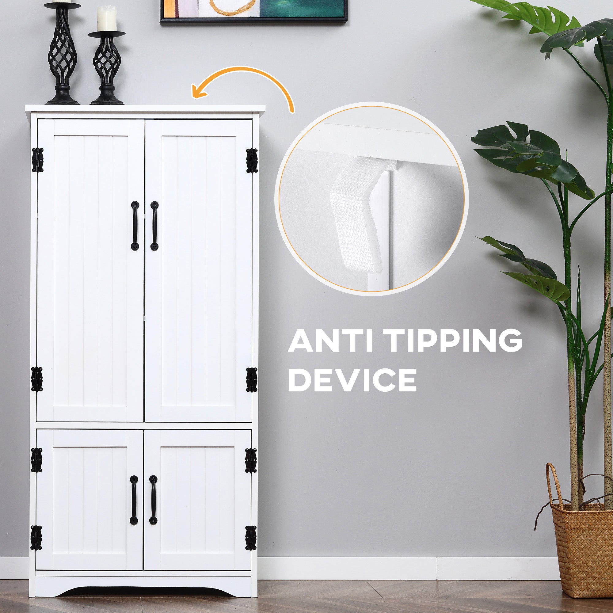 HOMCOM Accent Floor Storage Cabinet Kitchen Cupboard with Adjustable Shelves and 2 Lower Doors, White