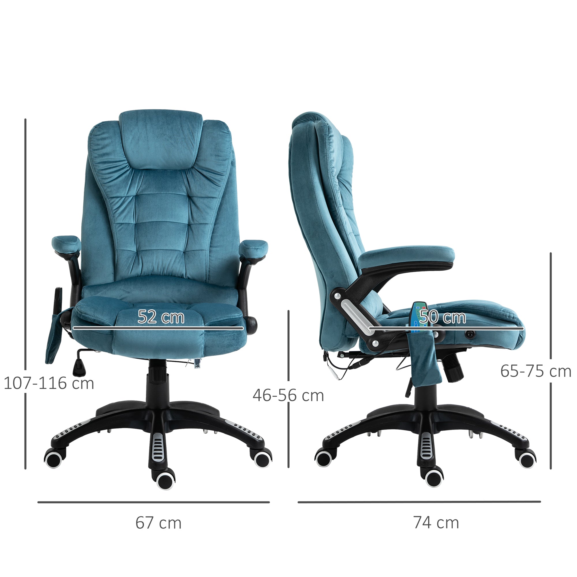 Vinsetto Massage Recliner Chair Heated Office Chair with Six Massage Points Velvet-Feel Fabric 360° Swivel Wheels Blue - North Peak Garden Furniture