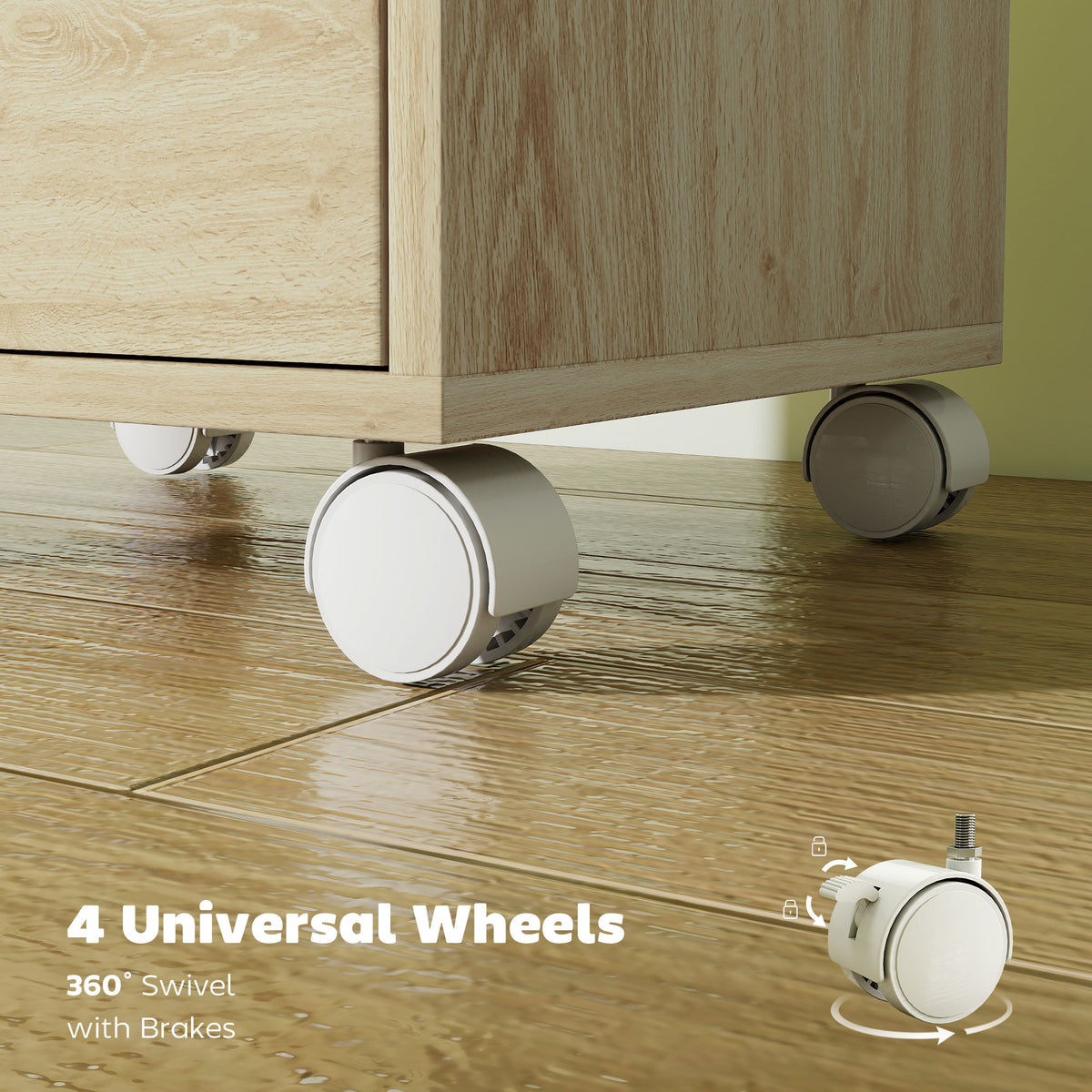 HOMCOM 6 Drawer Vertical File Cabinet, Mobile Filing Cabinet with Quiet Drawers and Wheels with 2 Brakes, Oak Wood Effect