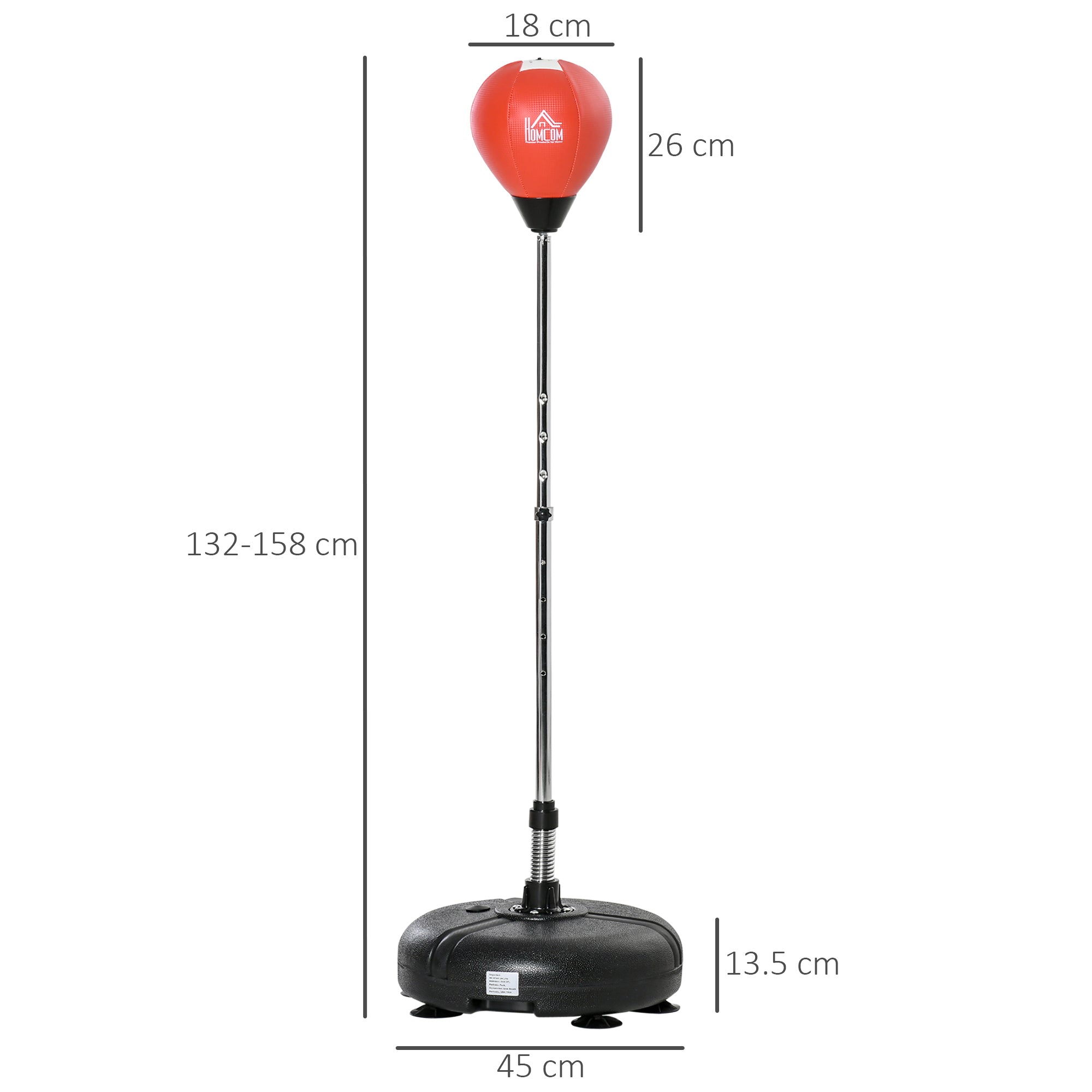 HOMCOM Punching Bag with Stand, Free Standing Boxing Bag Set, Speed Bag with Speedball Adjustable Height from 132cm to 158cm for Teens, Red