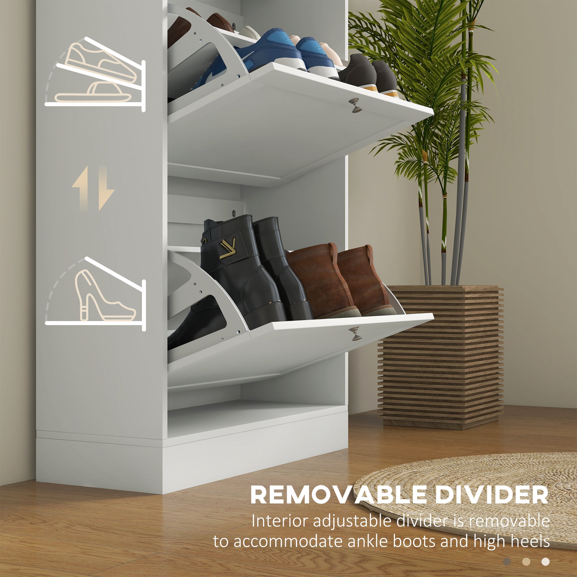 HOMCOM Modern Compact Three-Drawer Shoe Storage Cabinet - White - North Peak Garden Furniture