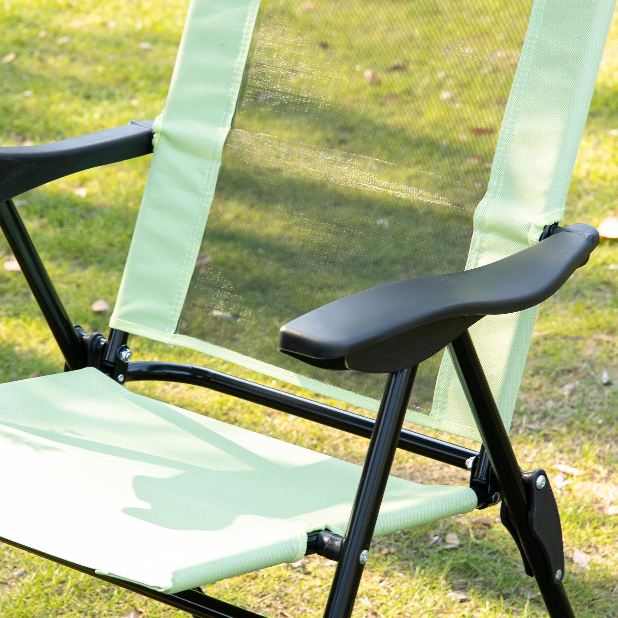 Outsunny Set of 2 Portable Folding Recliner Metal Outdoor Patio Chaise Lounge Chairs with Adjustable Backrest, Green
