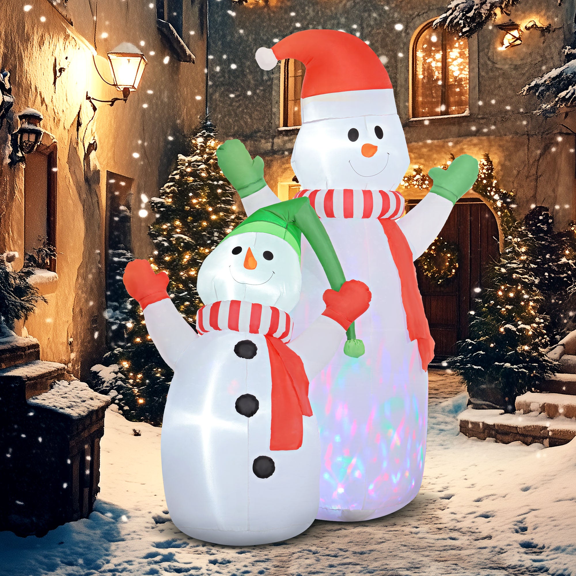 Outsunny 8ft Inflatable Snowman and Son Christmas Decoration - North Peak Garden Furniture