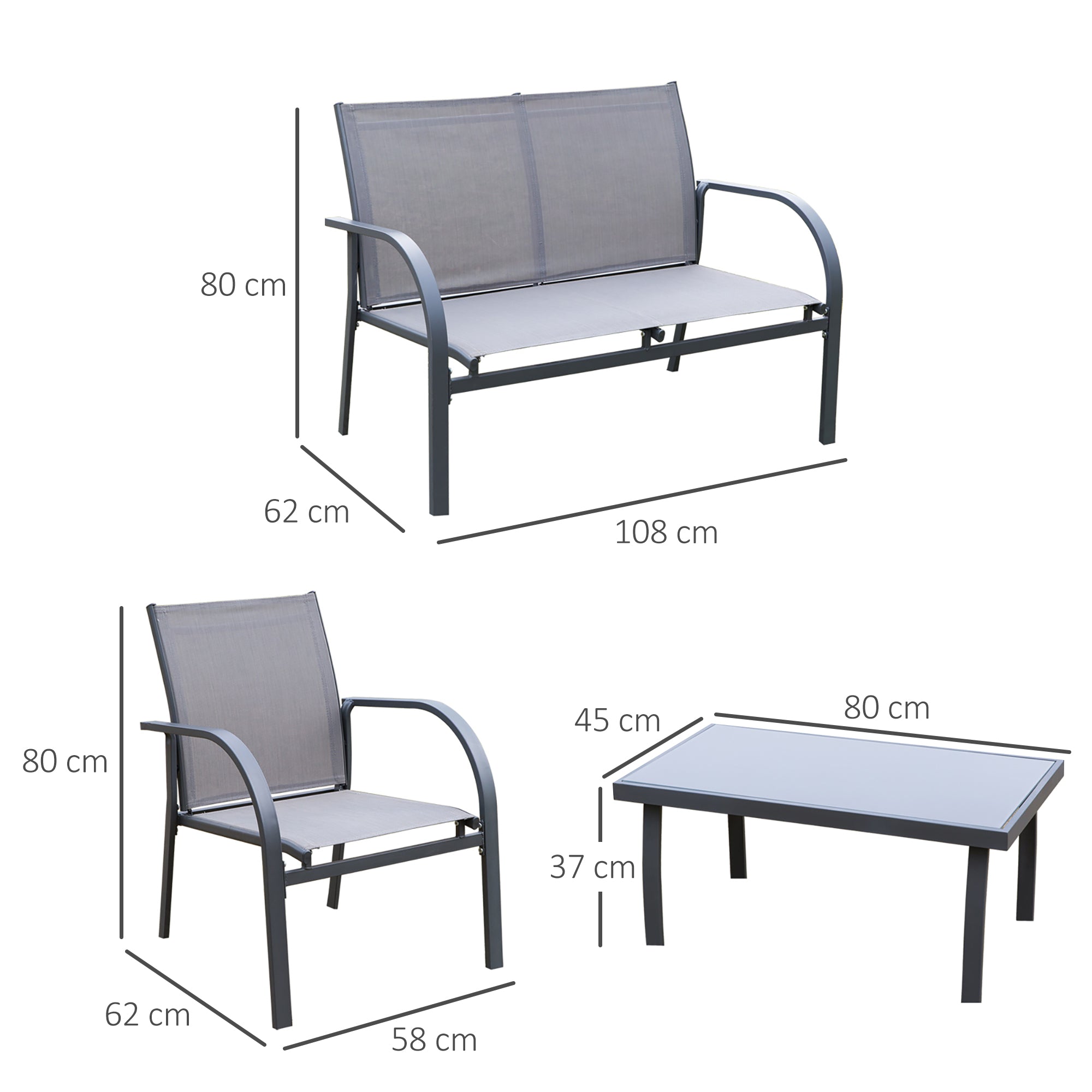 Outsunny Four-Piece Minimal Garden Patio Set - Grey - North Peak Garden Furniture