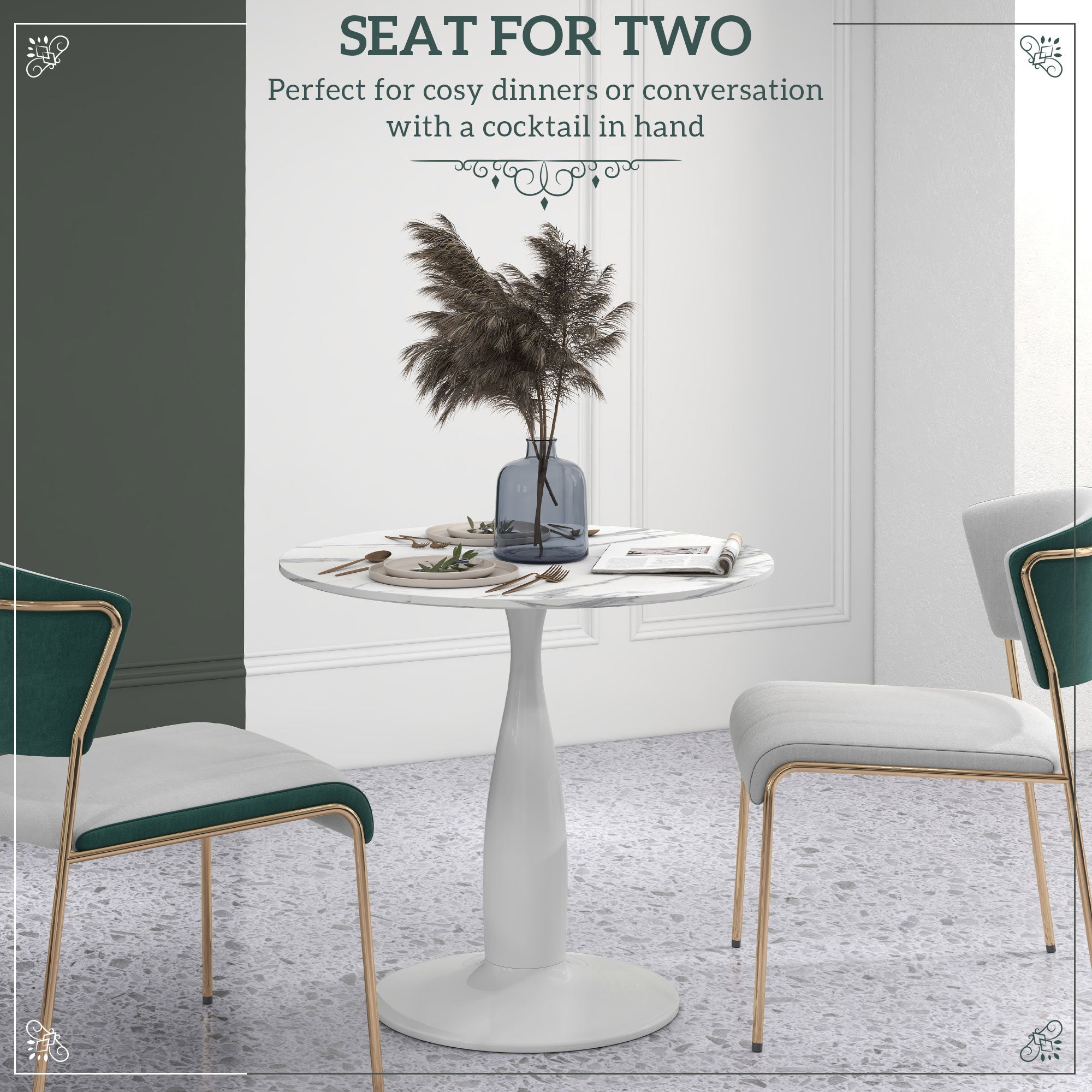 HOMCOM Round Dining Table, Modern Dining Room Table with Steel Base, Non-slip Foot Pad, Space Saving Small Dining Table - North Peak Garden Furniture