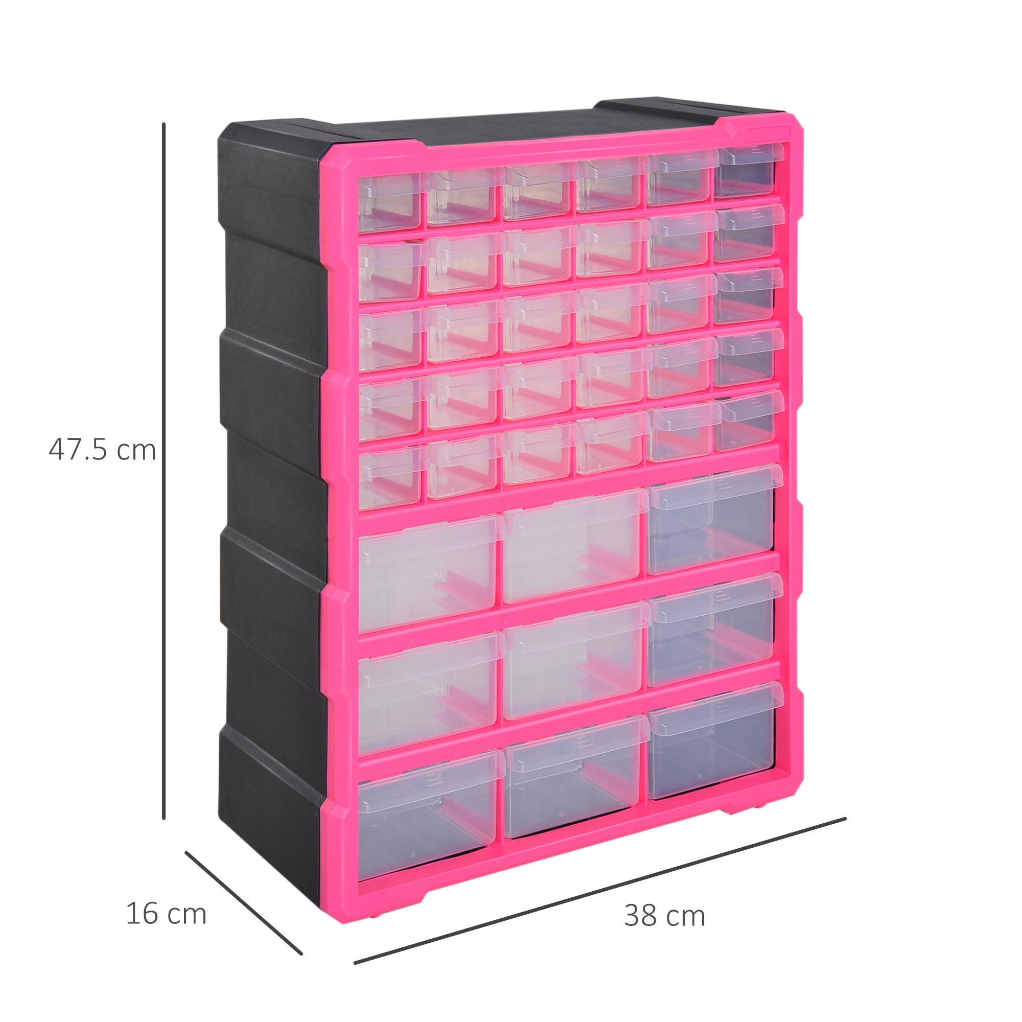 DURHAND Organiser Cabinet: 39 Drawer Plastic Storage Unit for Small Parts, Rose Red