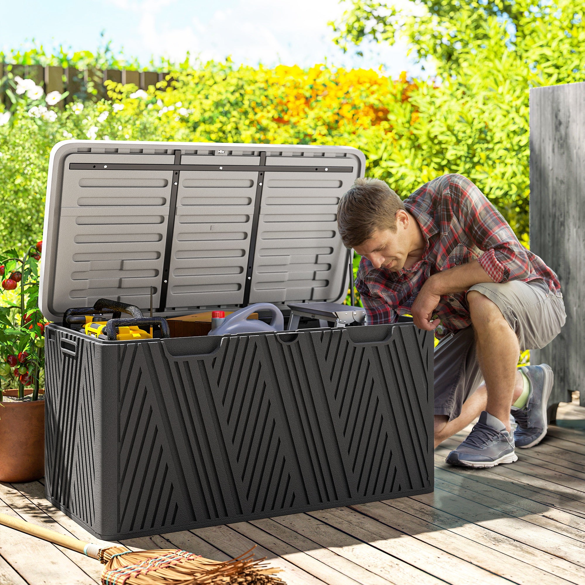 Outsunny 380L Waterproof Outdoor Storage Box, with Lockable Lid - Black - North Peak Garden Furniture