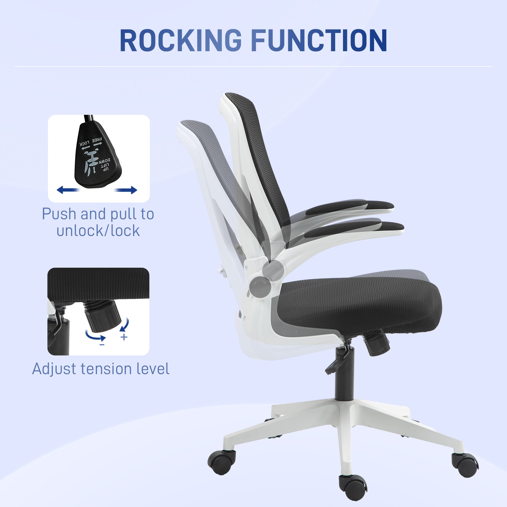 Vinsetto Mesh Back Office Chair, with Flip-Up Arms - Black and White - North Peak Garden Furniture