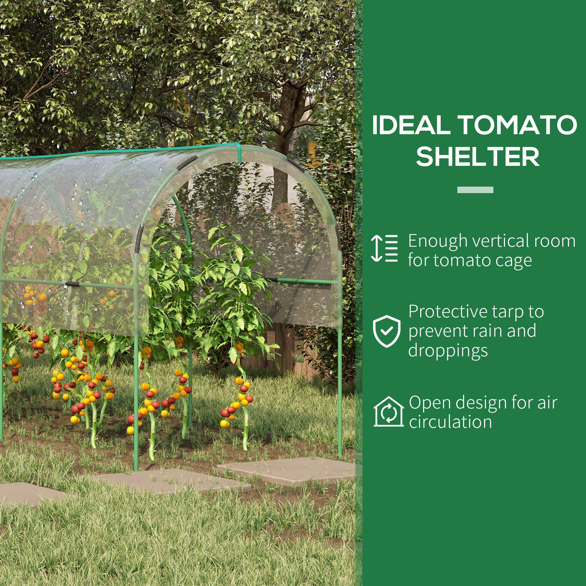Outsunny Tunnel Tomato Greenhouse with 4 Hoops and Top Tap, Pointed Bottom and Guy Ropes, Clear - North Peak Garden Furniture