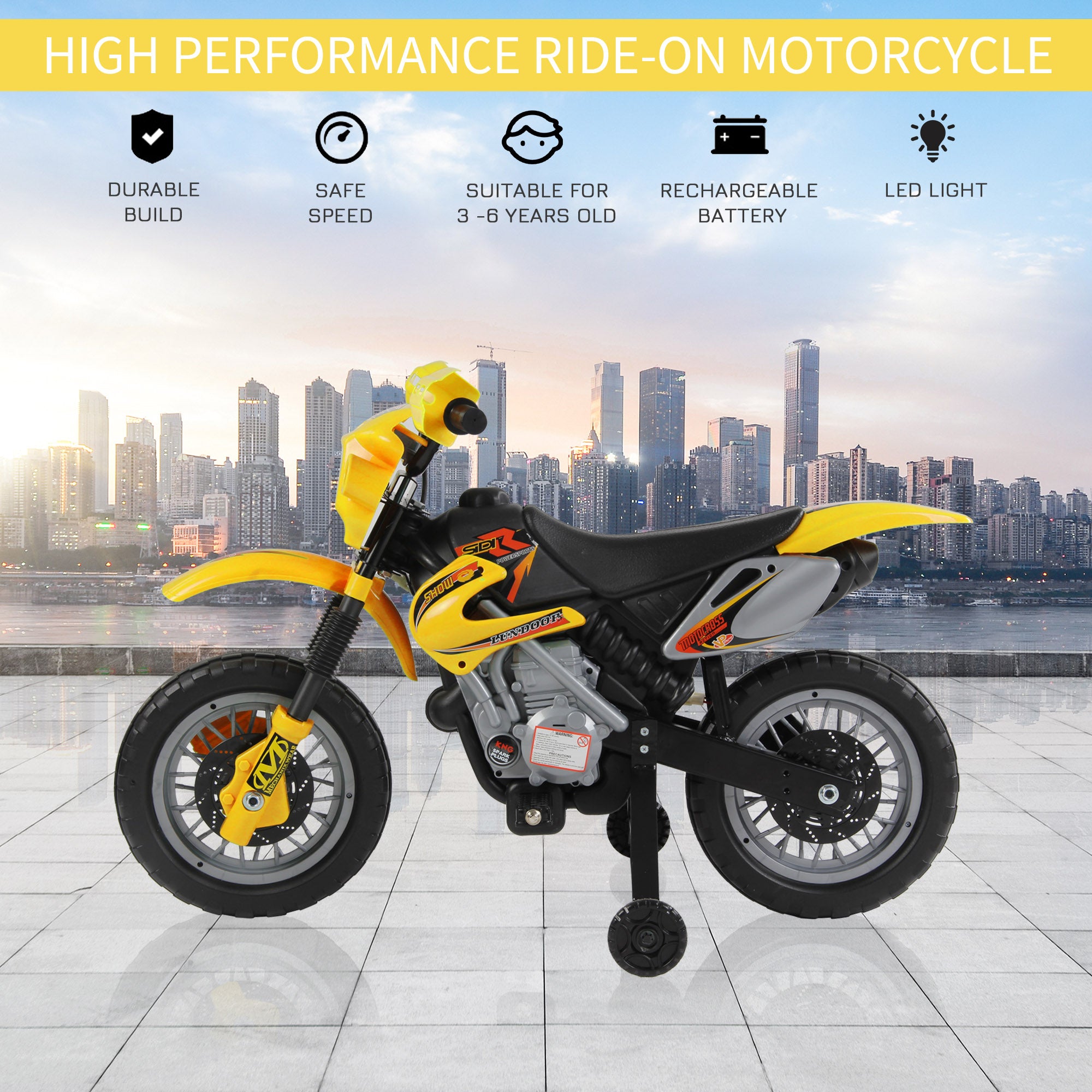 HOMCOM Electric Motorcycle for Kids Ride on Toys-Yellow