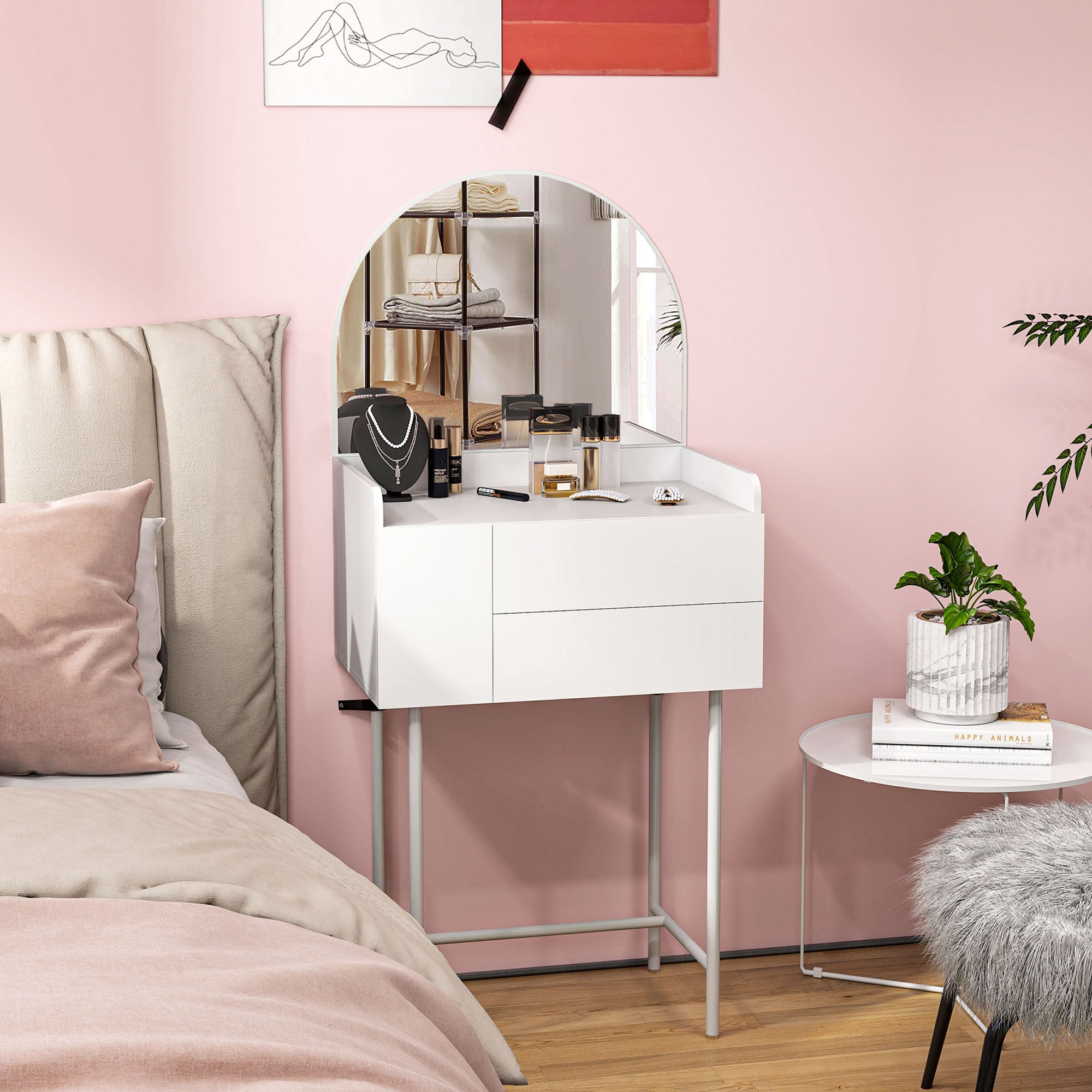 HOMCOM Three Drawer Compact Dressing Table - White - North Peak Garden Furniture