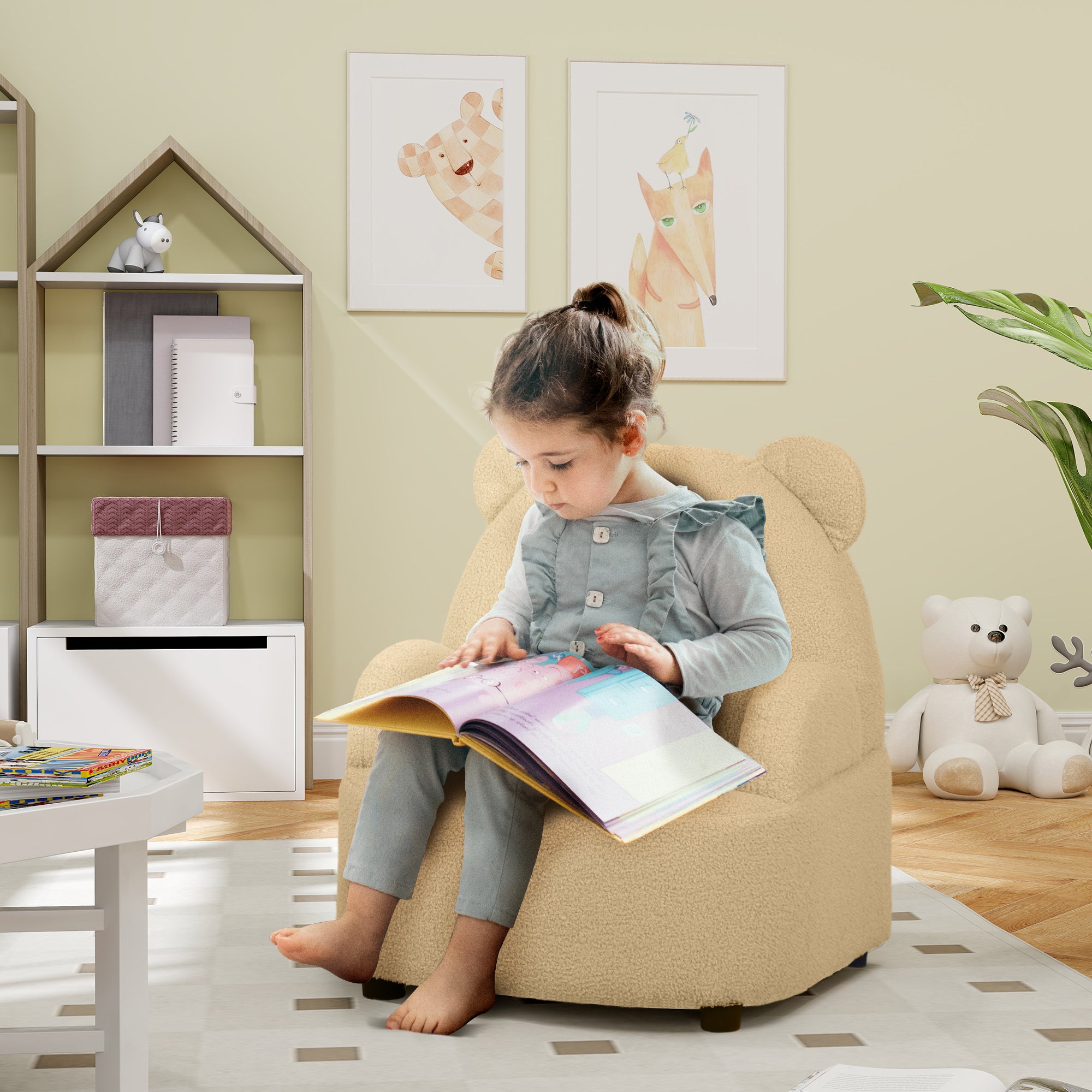 AIYAPLAY Kids Armchair, Bear Shaped Toddler Chair for Bedroom Playroom Living Room, Aged 18 Months to 3 Years - Khaki - North Peak Garden Furniture