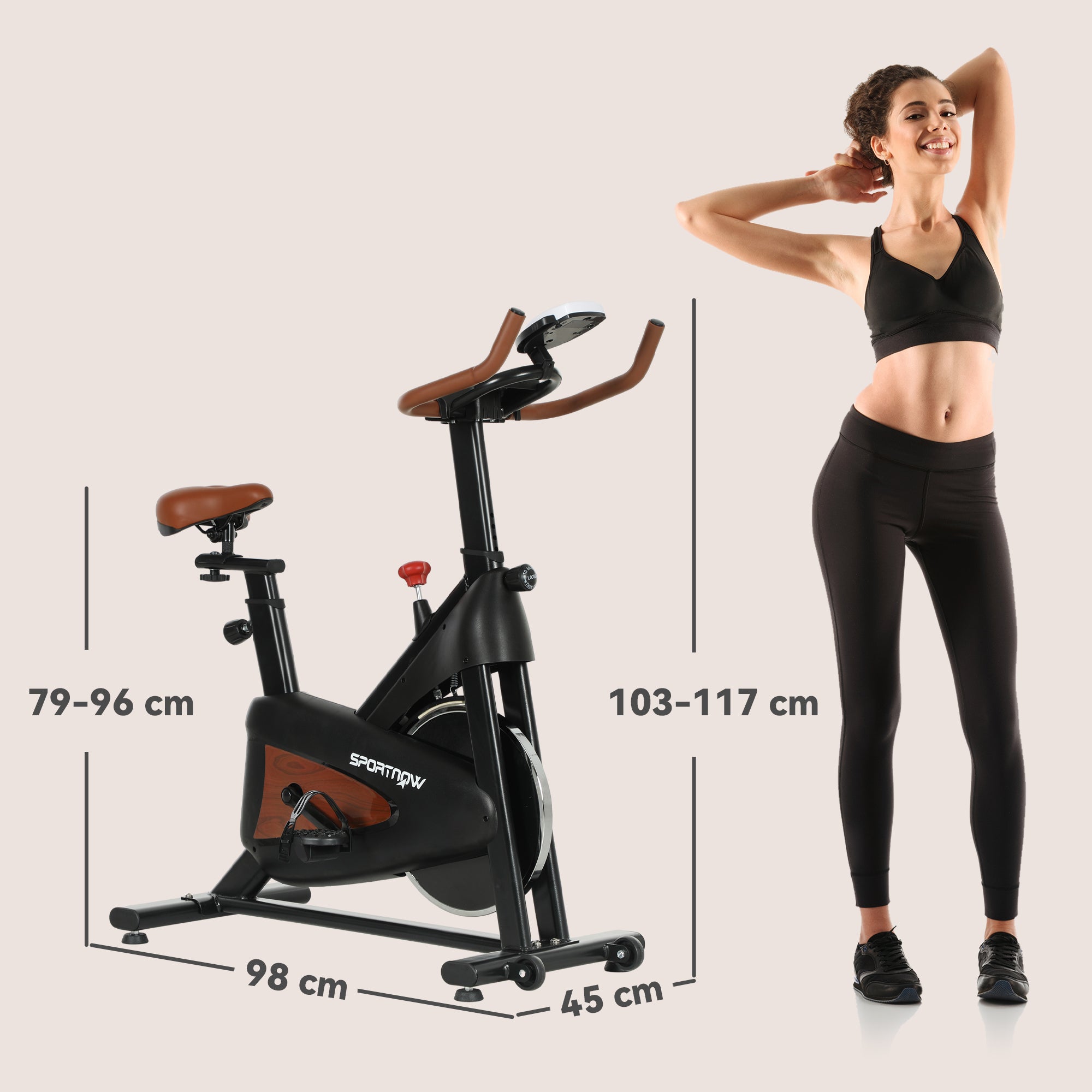 SPORTNOW Indoor Exercise Bike, Quiet Stationary Bike, Stylish Cycling Machine with Adjustable Seat and Resistance, LCD Monitor, Tablet Holder, for Home Gym Cardio Workout, Black - North Peak Garden Furniture