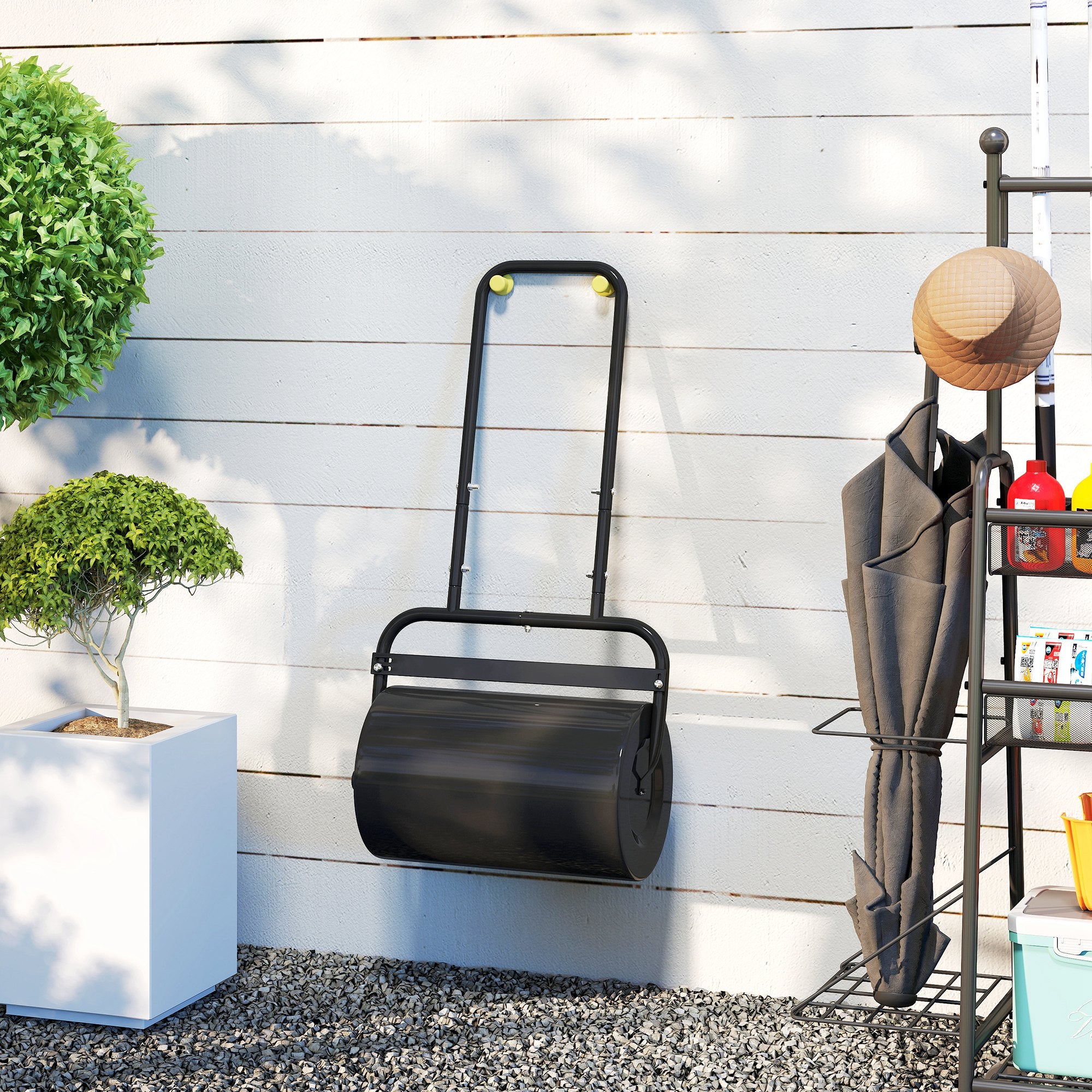 Outsunny 38L Fillable Cylinder Steel Lawn Roller - Black