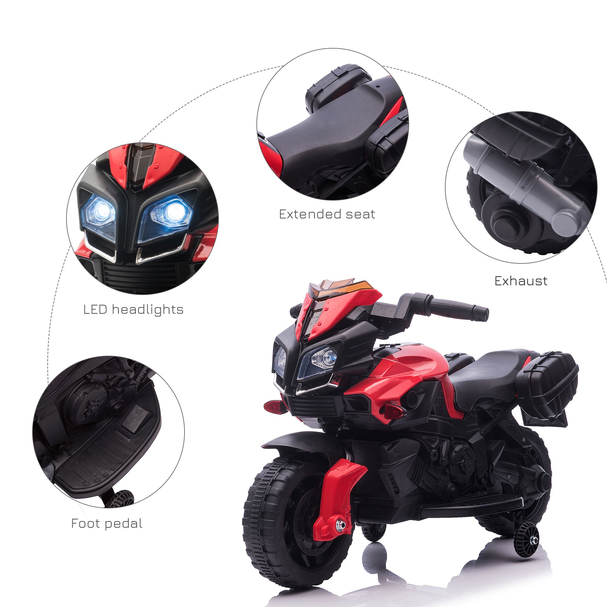 HOMCOM Kids Electric Motorbike 6V Ride on Motorcycle Vehicle w/ Lights Horn Sounds for 1.5-4 Years Old Red - North Peak Garden Furniture