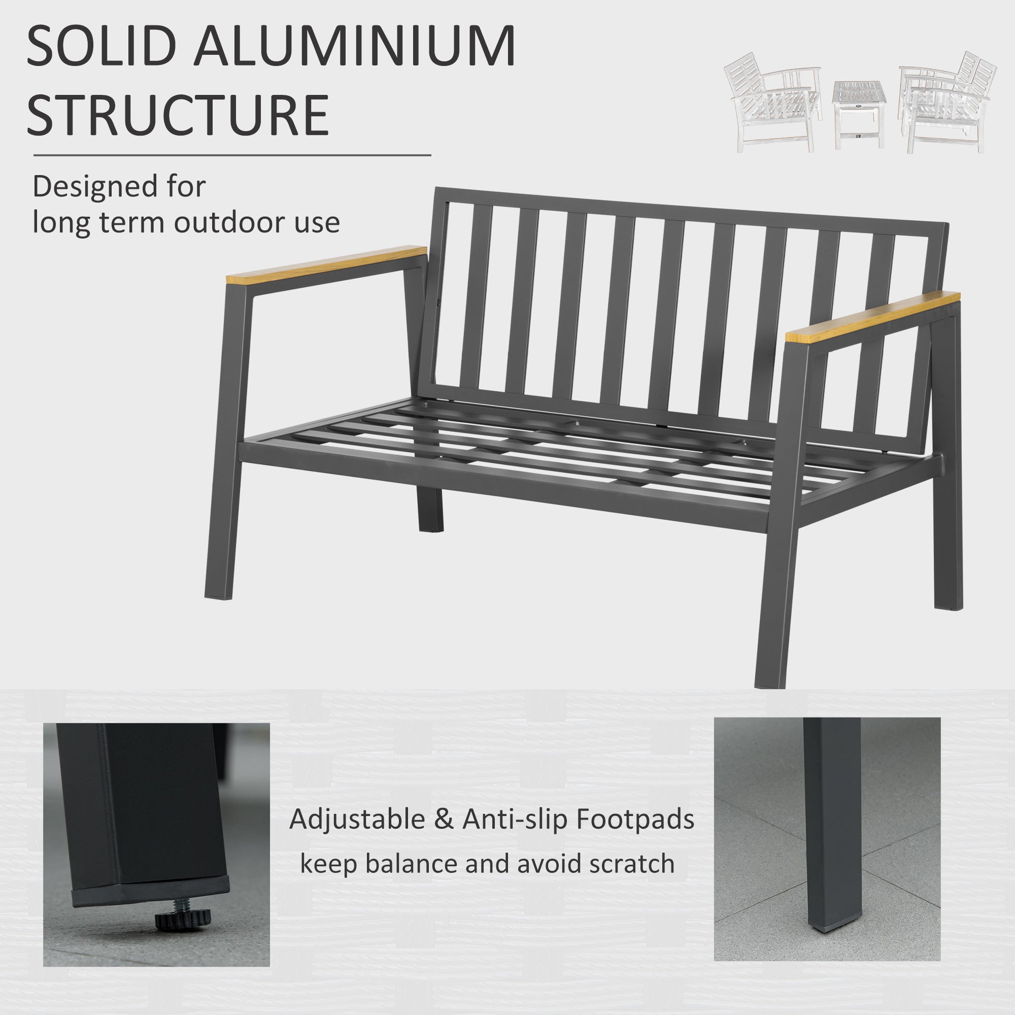 Outsunny 4 Piece Garden Sofa Set with Padded Cushions, 4-Seater Aluminium Outdoor Conversation Furniture Set with Coffee Table, Grey - North Peak Garden Furniture