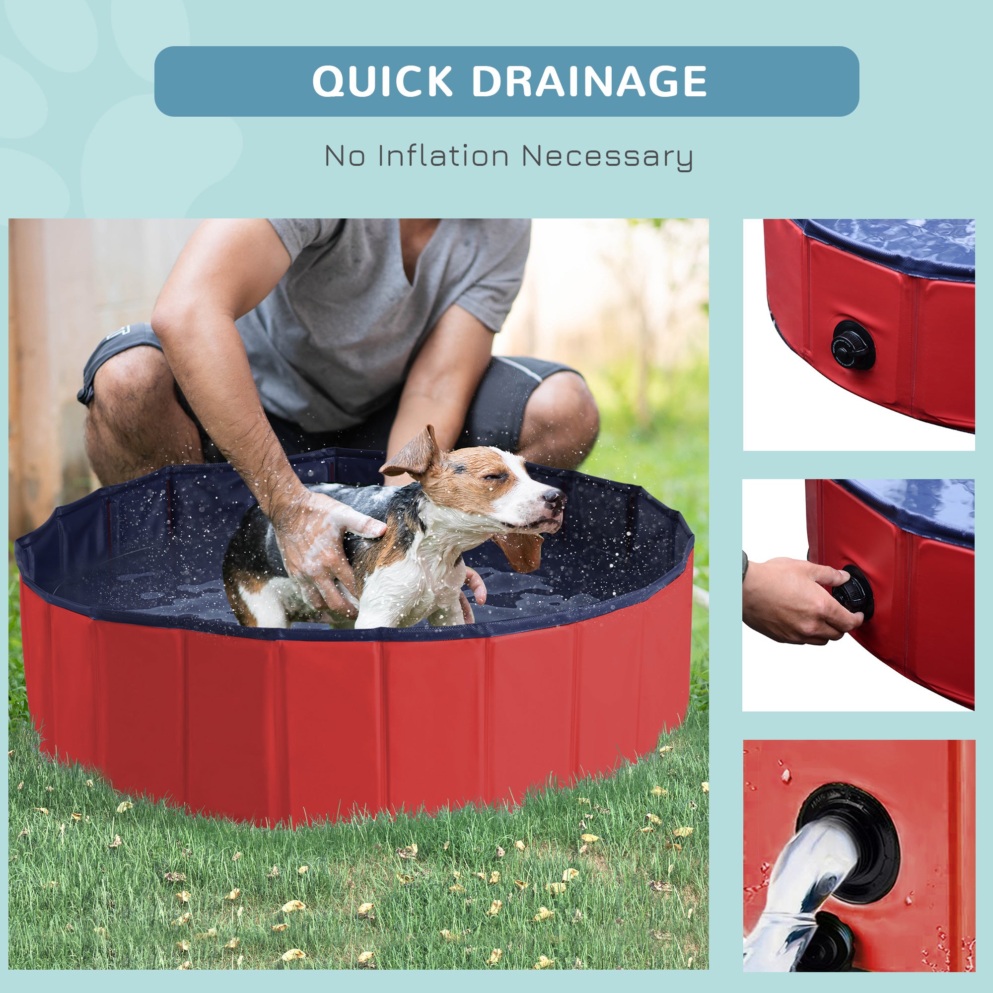 Pawhut Portable Pet Swimming Pool, Foldable Bathing Tub for Dogs and Cats, Non-Slip, Durable PVC, 妗?00x30H cm, Red