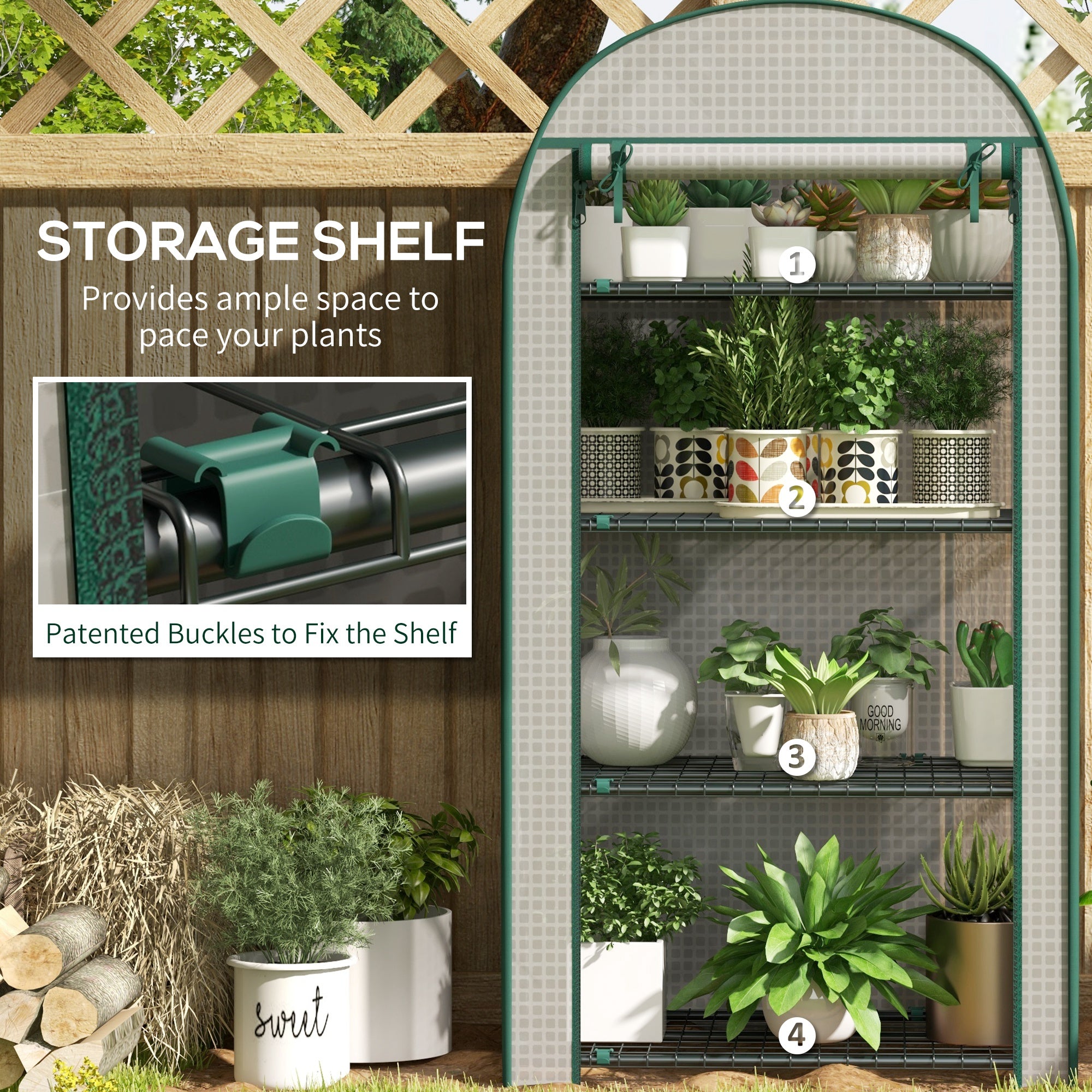 Outsunny 80 x 49 x 160cm Mini Greenhouse for Outdoor, Portable Gardening Plant Green House with Storage Shelf, Roll-Up Zippered Door, Metal Frame and PE Cover, White - North Peak Garden Furniture