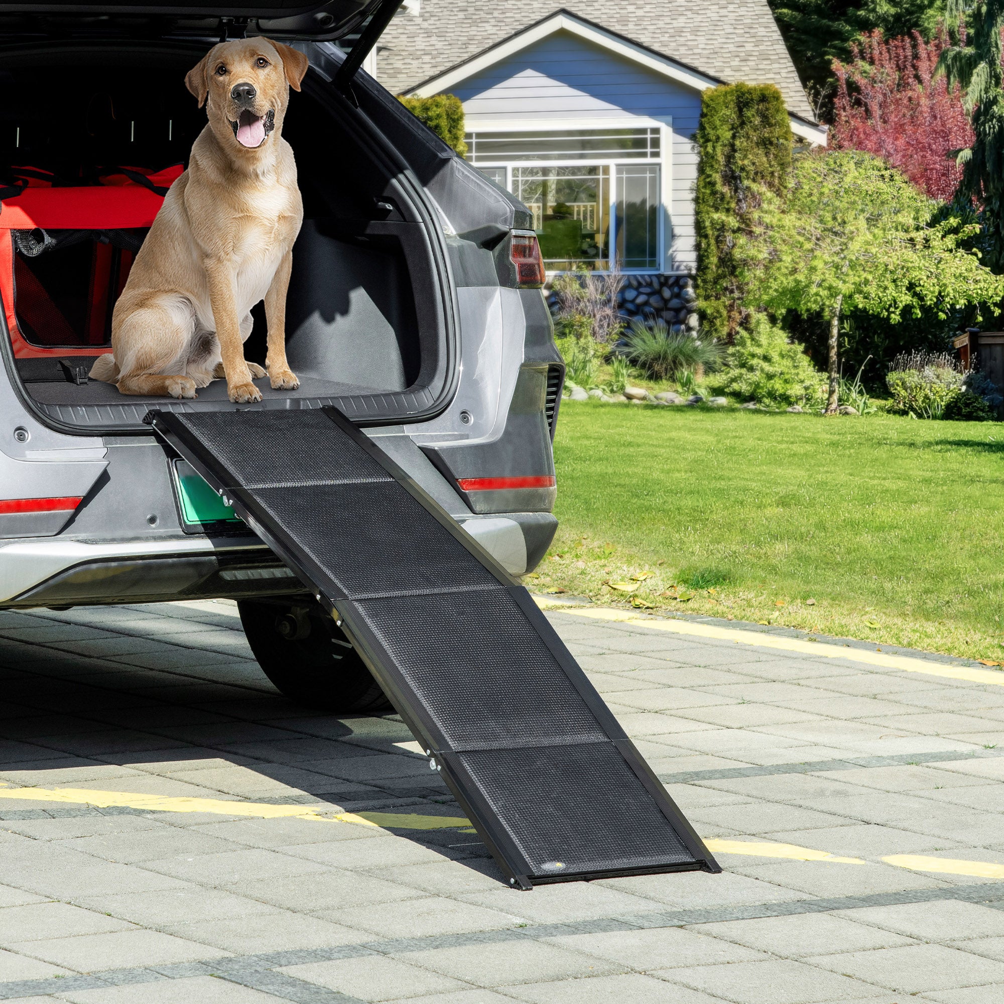 PawHut Folding Dog Ramp for Car, Portable Pet Ramp, with Non-Slip Surface, Aluminium Alloy Frame, for XL Dogs - North Peak Garden Furniture