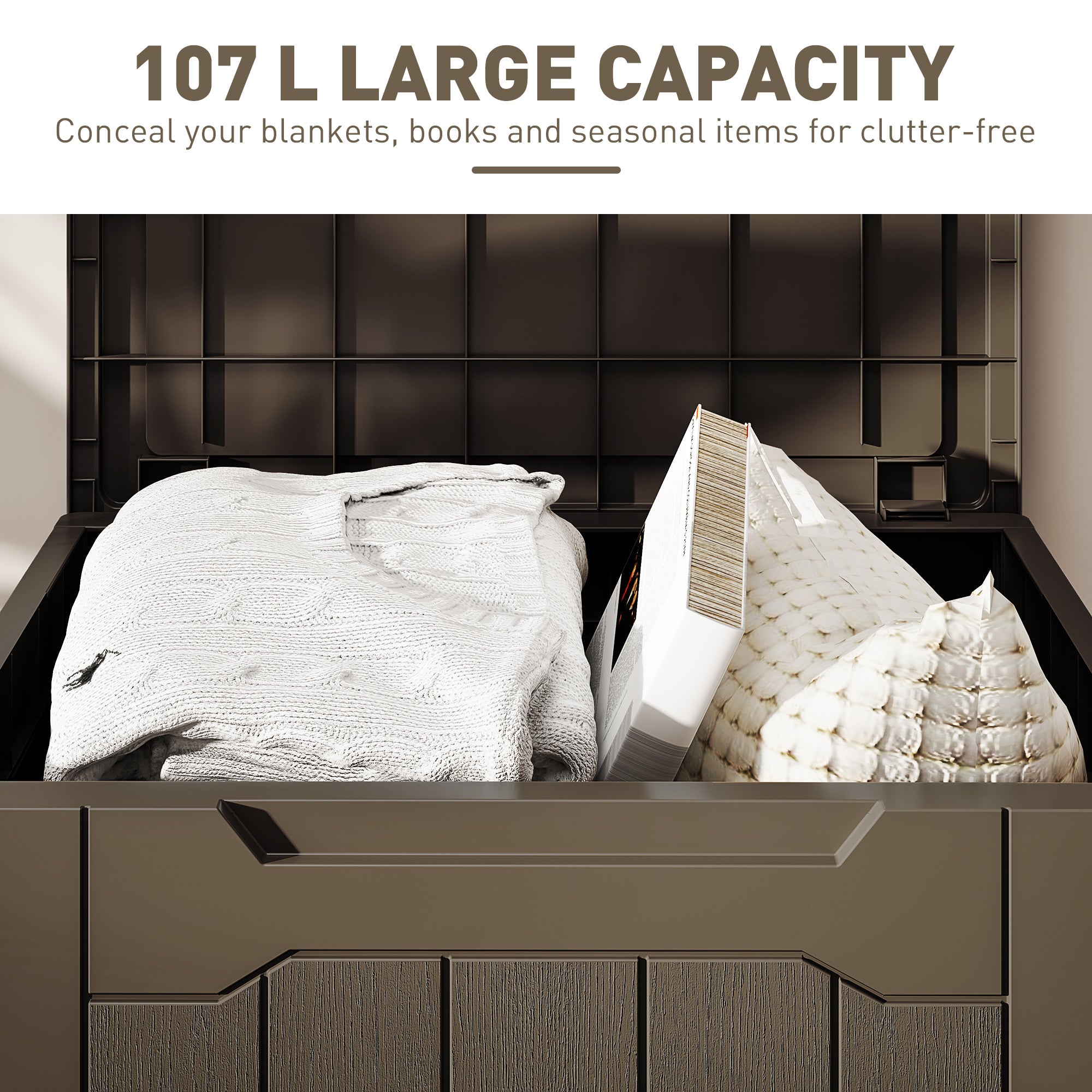HOMCOM 107 L Plastic Storage Chest with Lid - Dark Brown - North Peak Garden Furniture