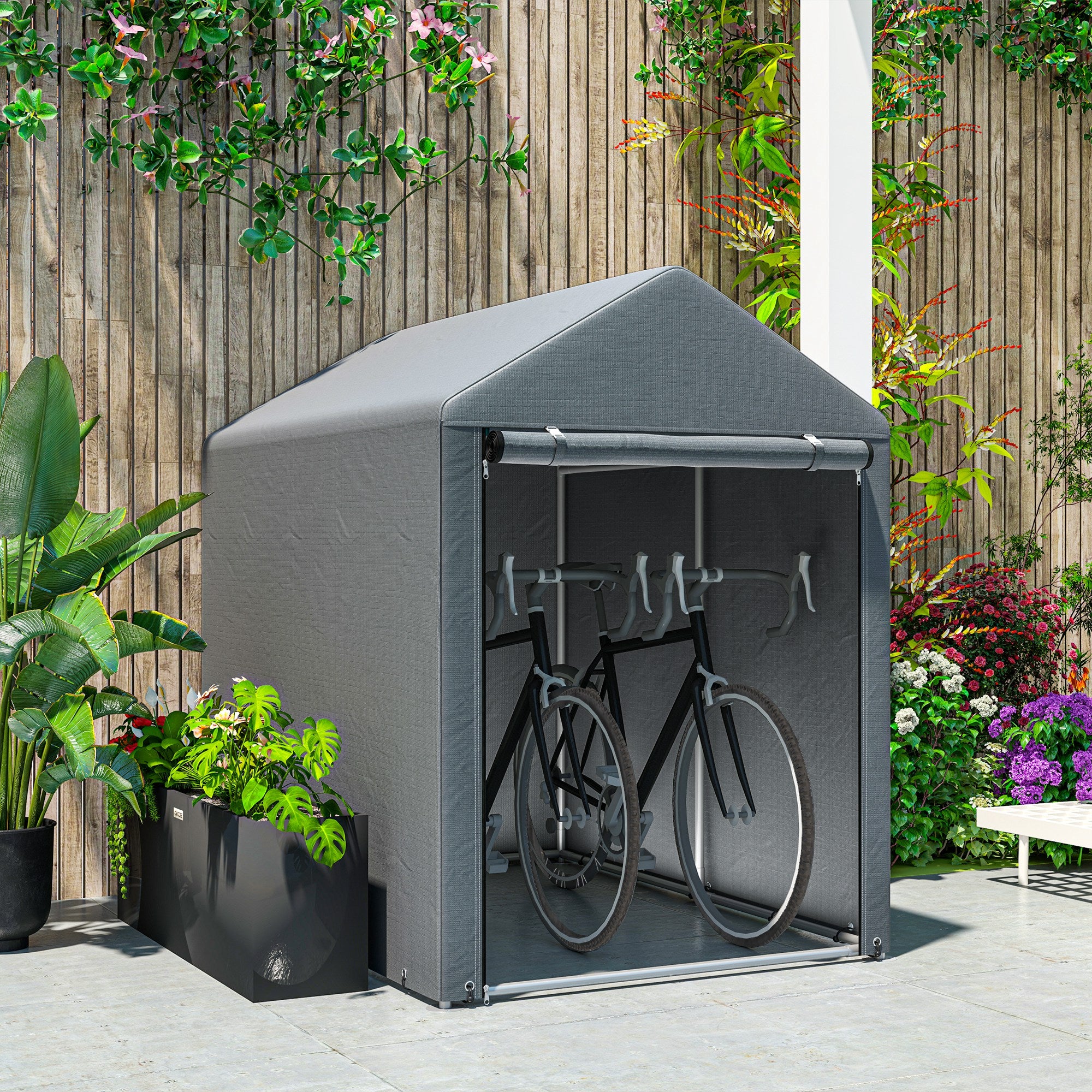 Outsunny 179 x 120cm Temporary Garden Shed, with Accessories - Dark Grey - North Peak Garden Furniture