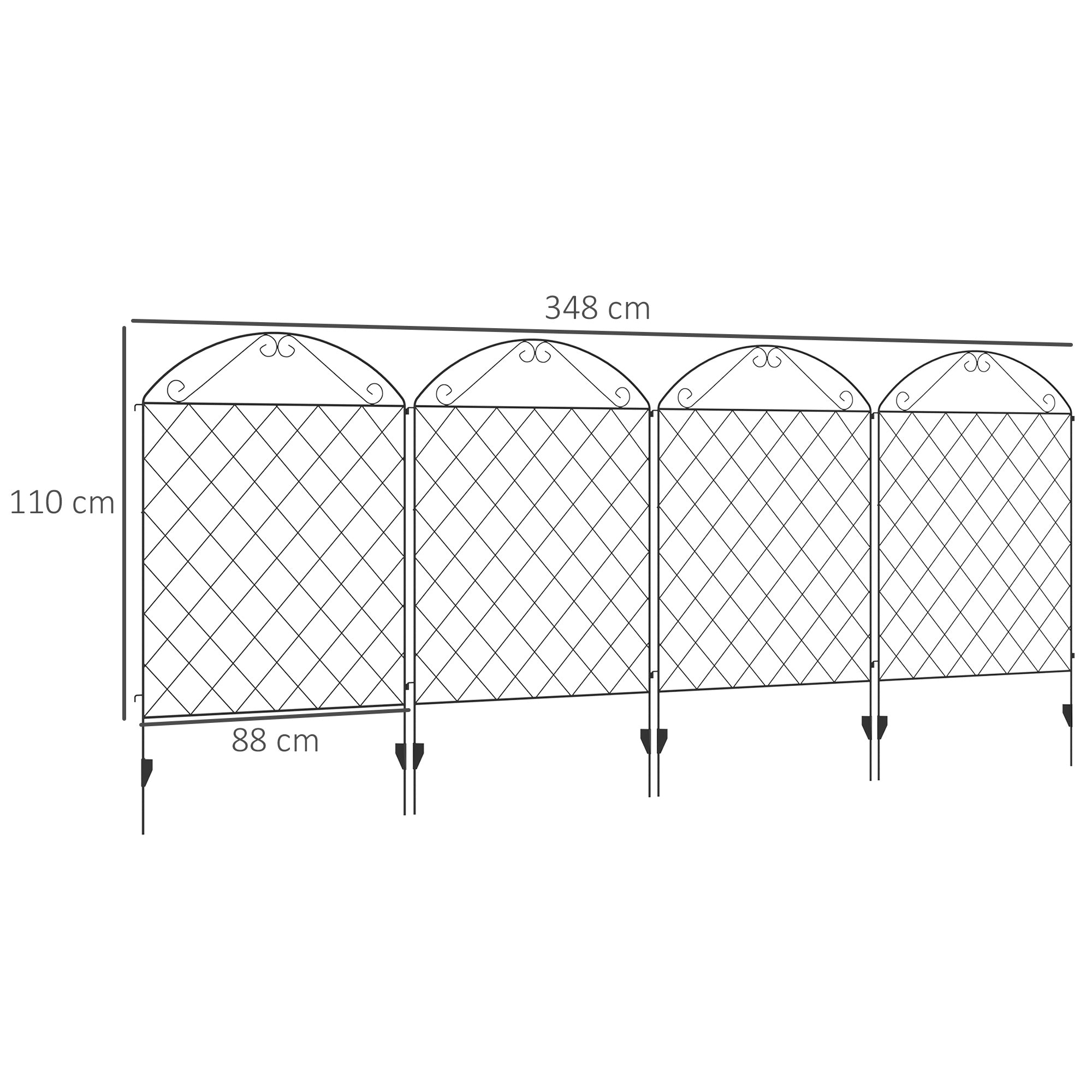 Outsunny Decorative Garden Fencing, 43in x 11.5ft Outdoor Picket Fence Panels, 4PCs Rustproof Metal Wire Landscape Flower Bed Border Edging Animal Barrier, Black