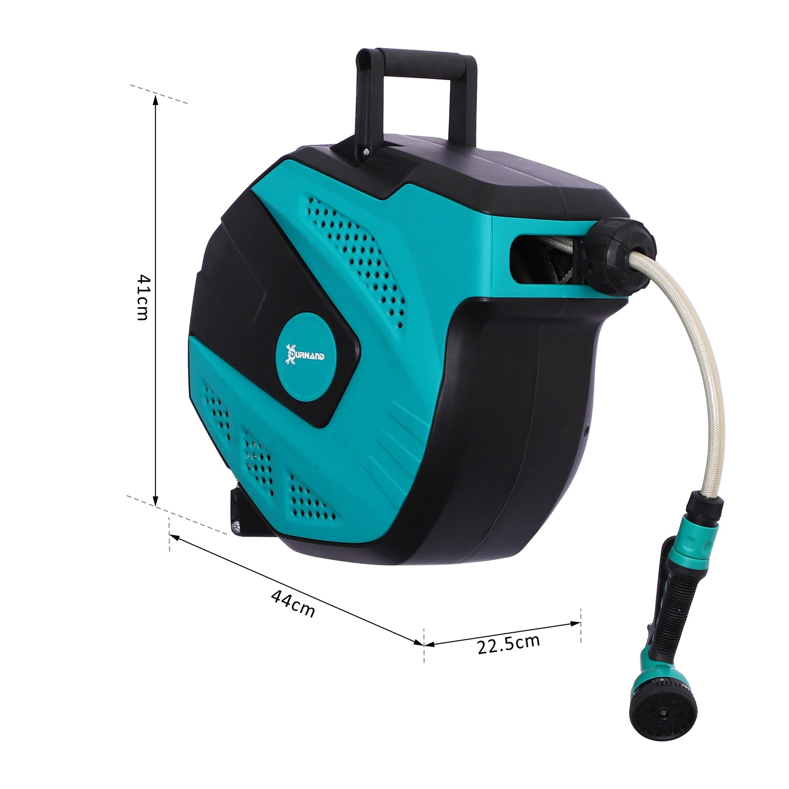 DURHAND 15m Garden Auto Hose Reel Wall Mounted Retractable 7 Patterns Spray Nozzle - North Peak Garden Furniture