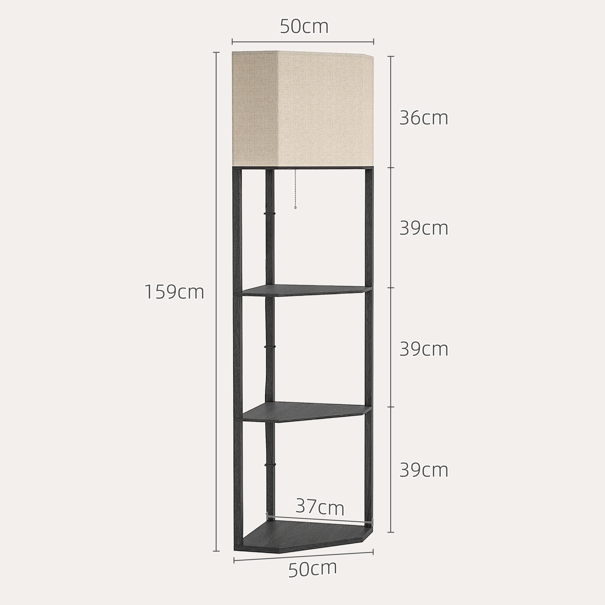 HOMCOM Corner Floor Lamp with Shelves, Modern Tall Standing Lamps for Living Room, Bedroom, with Chain Switch Bulb not Included, Black - North Peak Garden Furniture