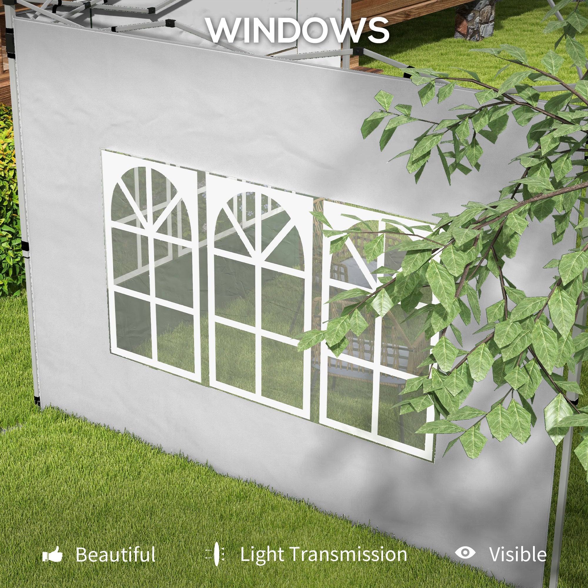 Outsunny Gazebo Side Panels, Sides Replacement with Window for 3x3(m) or 3x4m Pop Up Gazebo, 2 Pack, Grey - North Peak Garden Furniture
